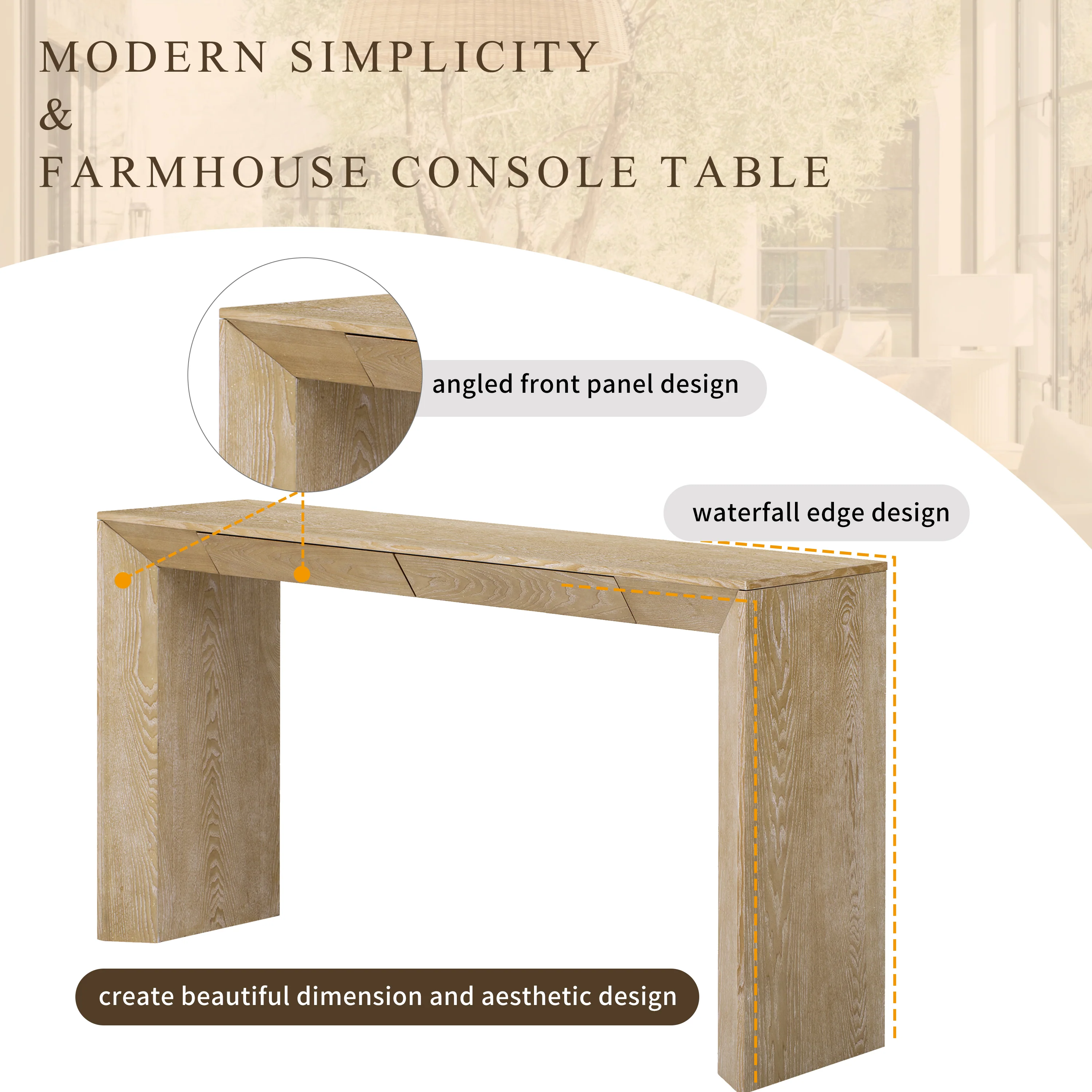Modern Farmhouse Waterfall Console Table with 2 Concealed Drawers - Image 20