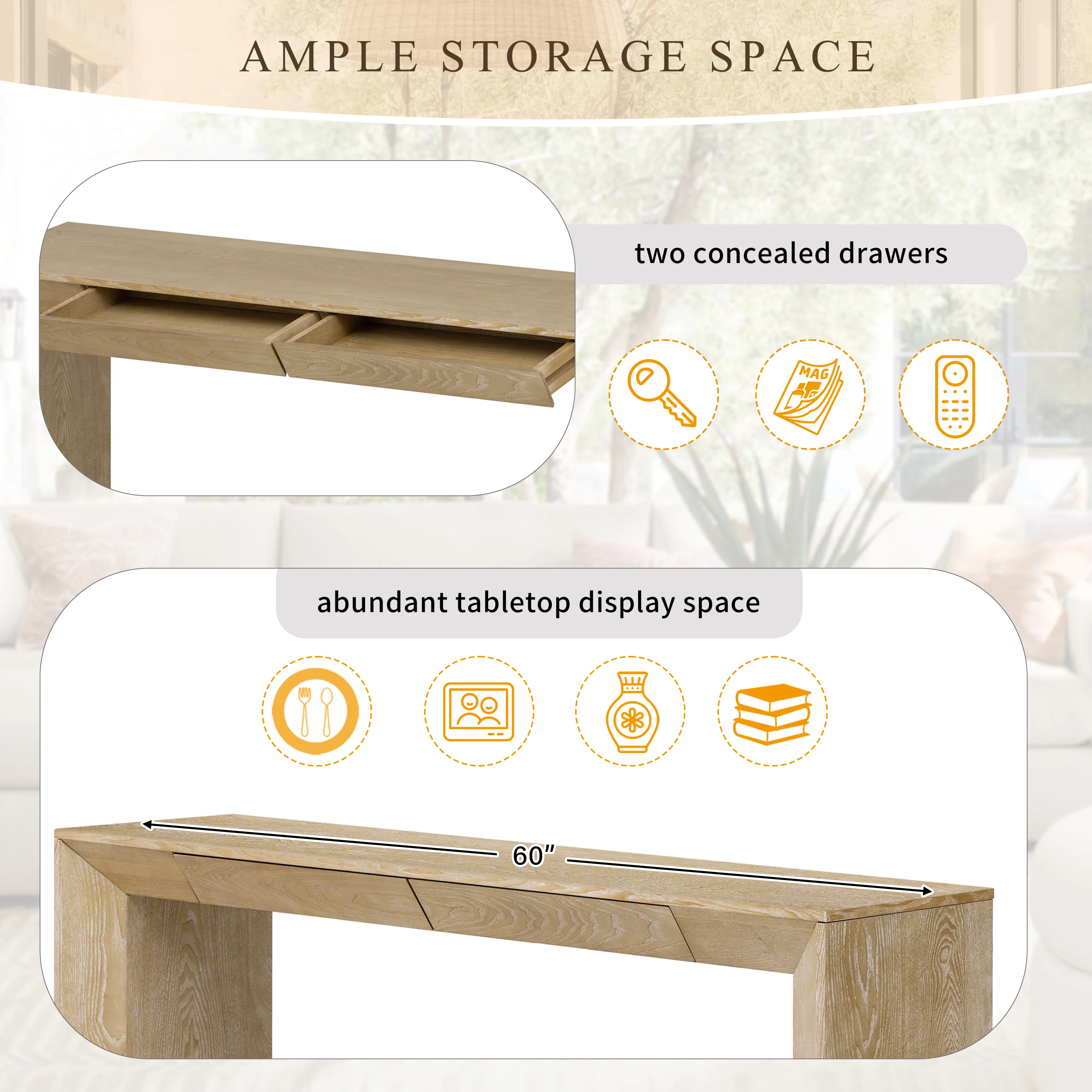 Modern Farmhouse Waterfall Console Table with 2 Concealed Drawers - Image 21