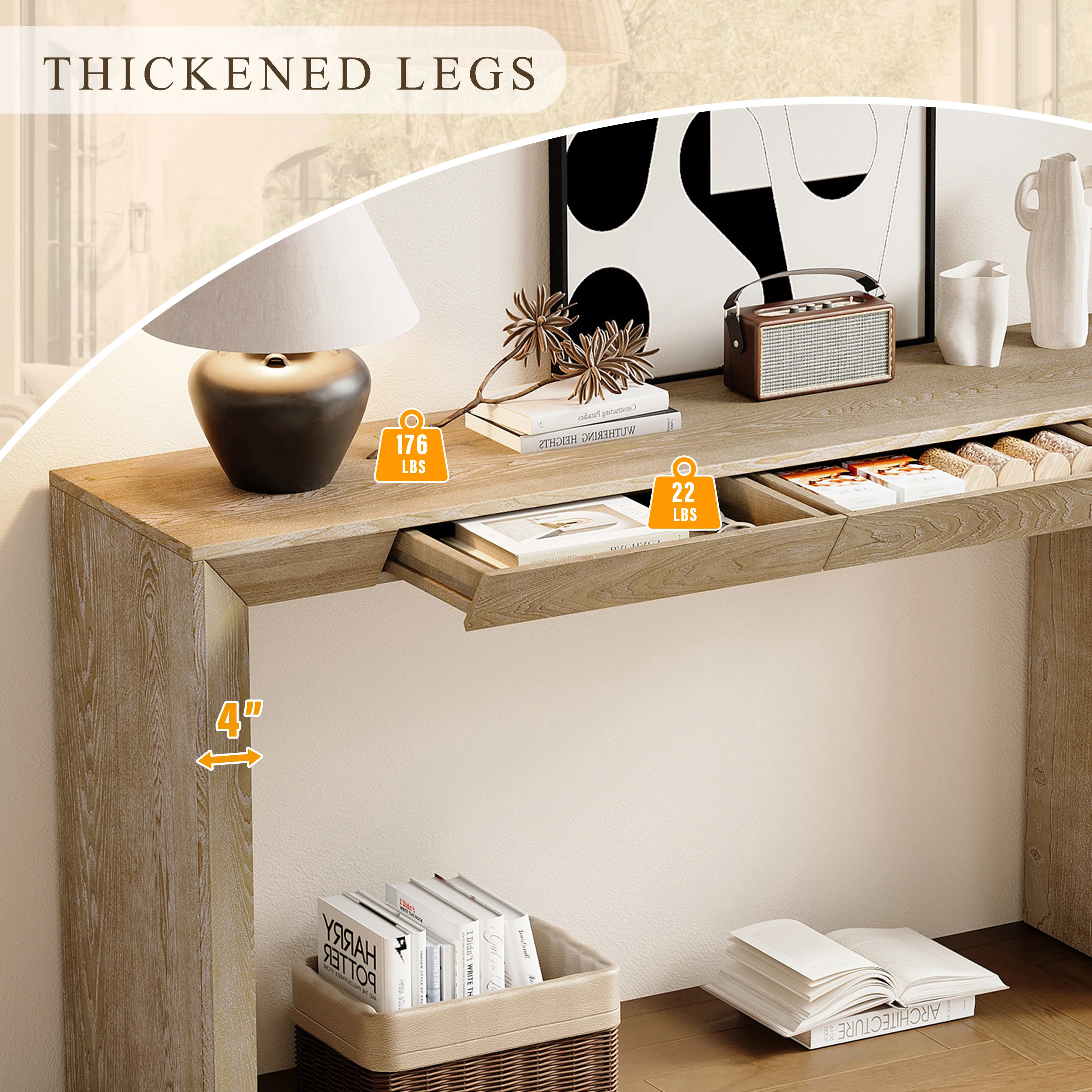 Modern Farmhouse Waterfall Console Table with 2 Concealed Drawers - Image 22