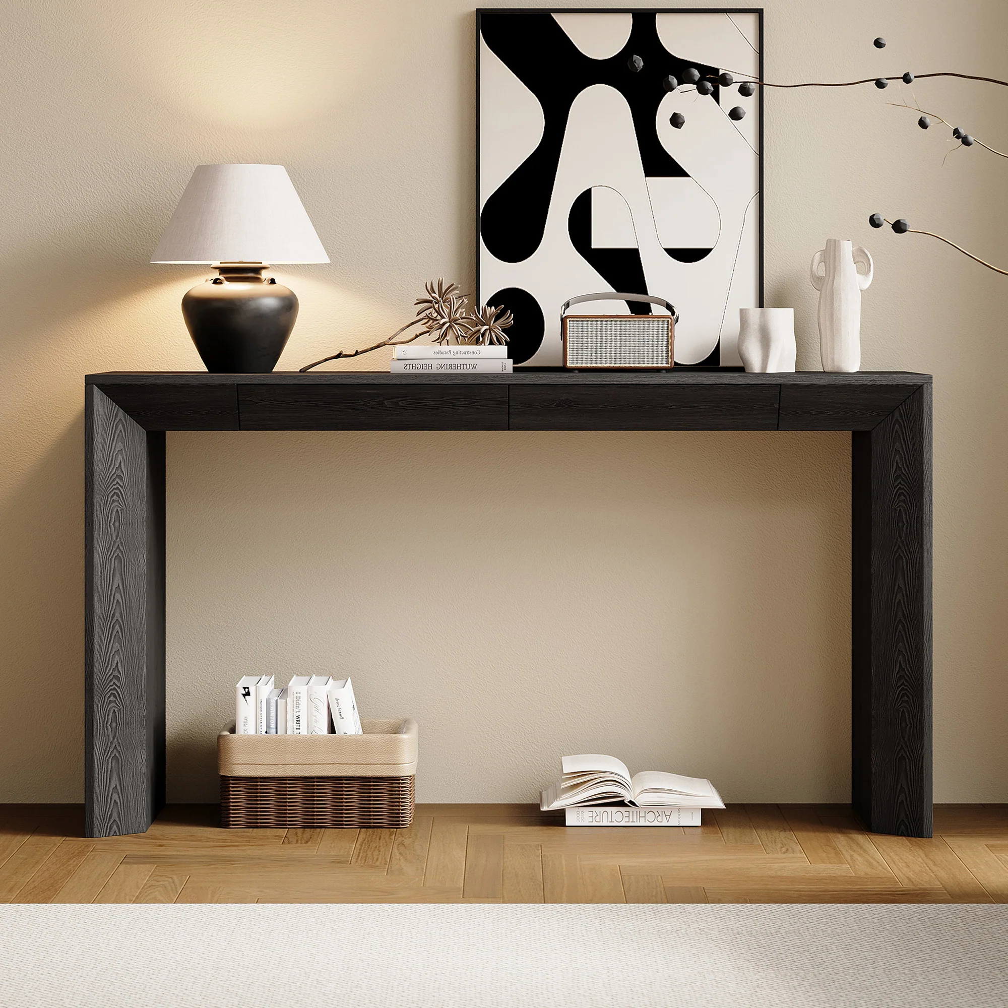 Modern Farmhouse Waterfall Console Table with 2 Concealed Drawers - Image 4