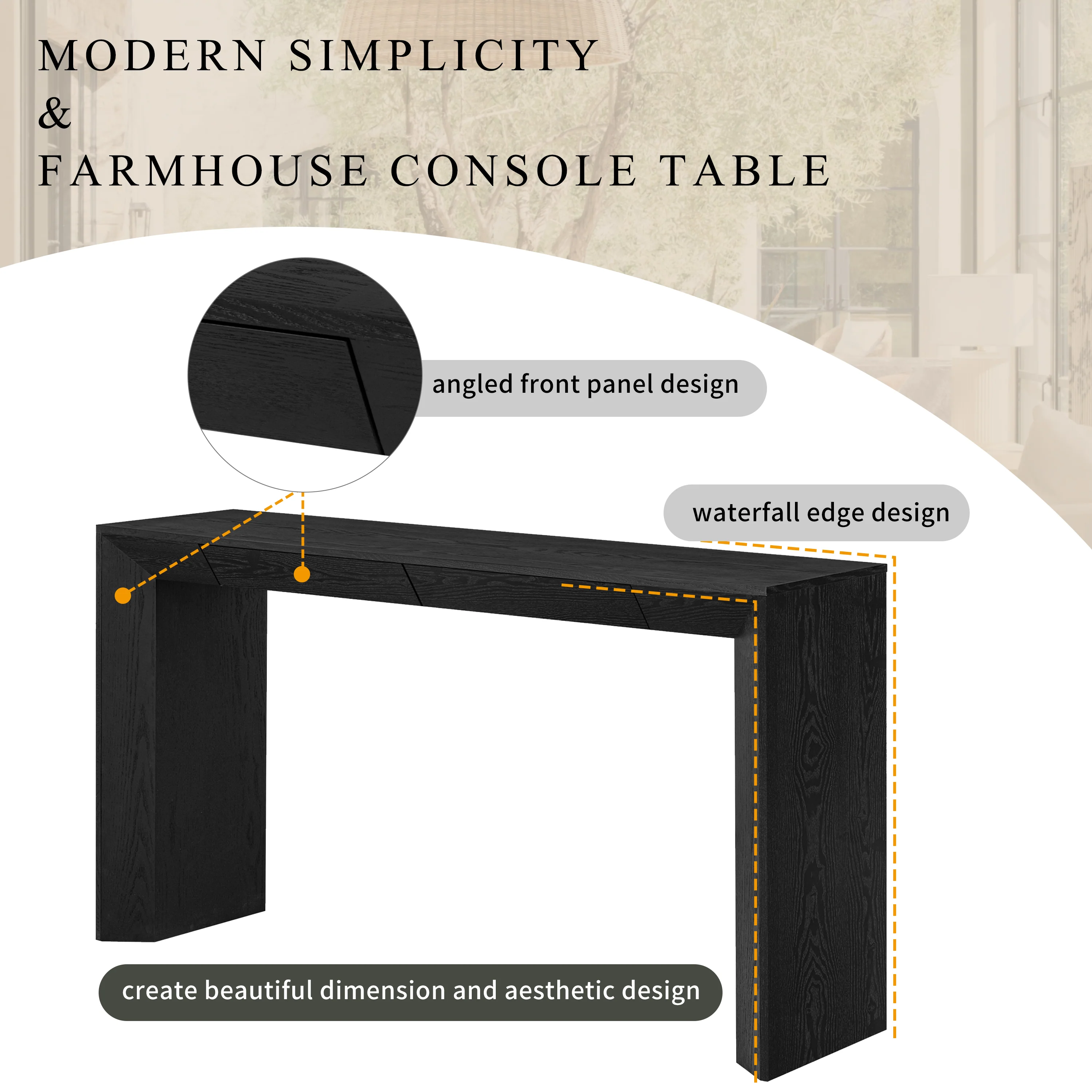 Modern Farmhouse Waterfall Console Table with 2 Concealed Drawers - Image 7