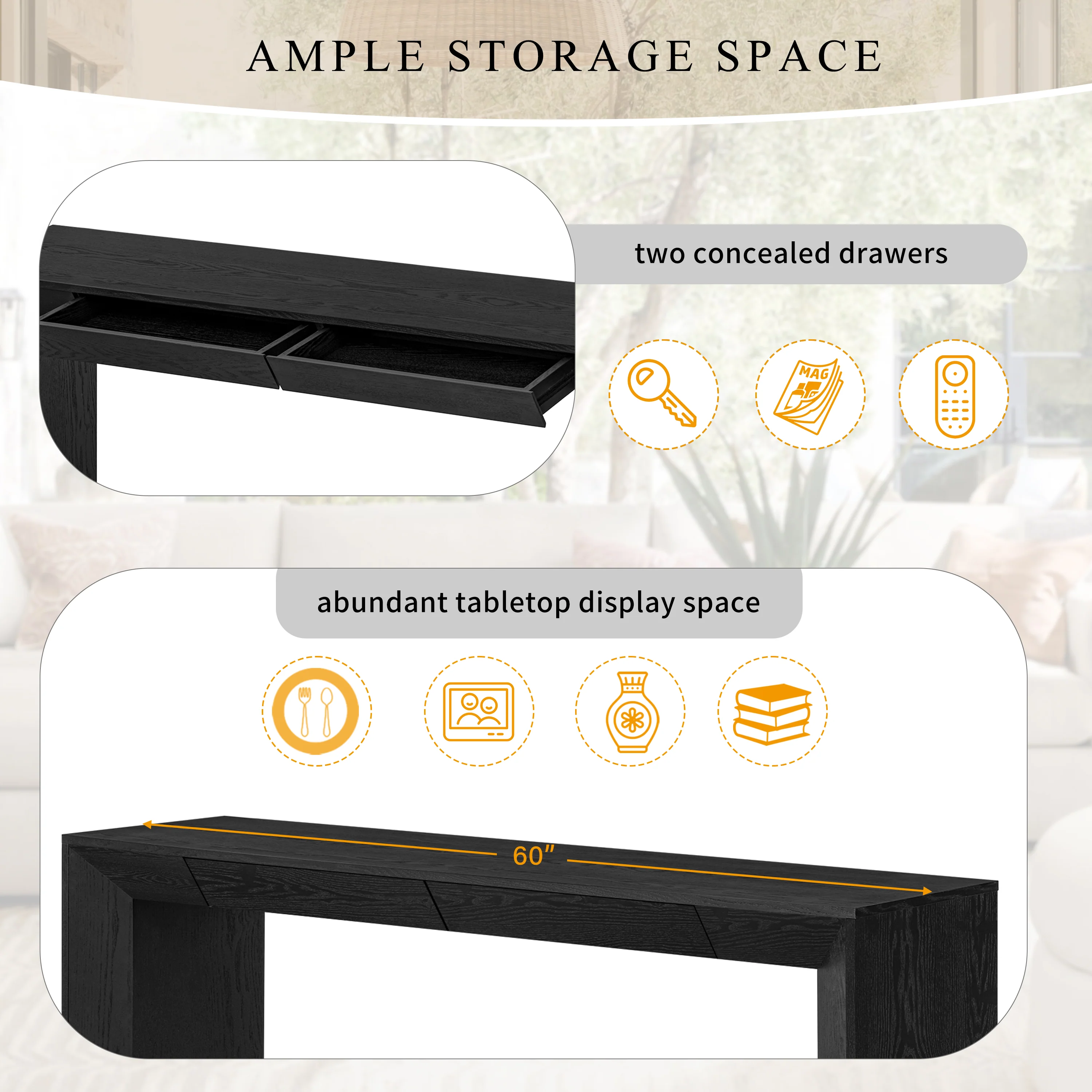 Modern Farmhouse Waterfall Console Table with 2 Concealed Drawers - Image 8