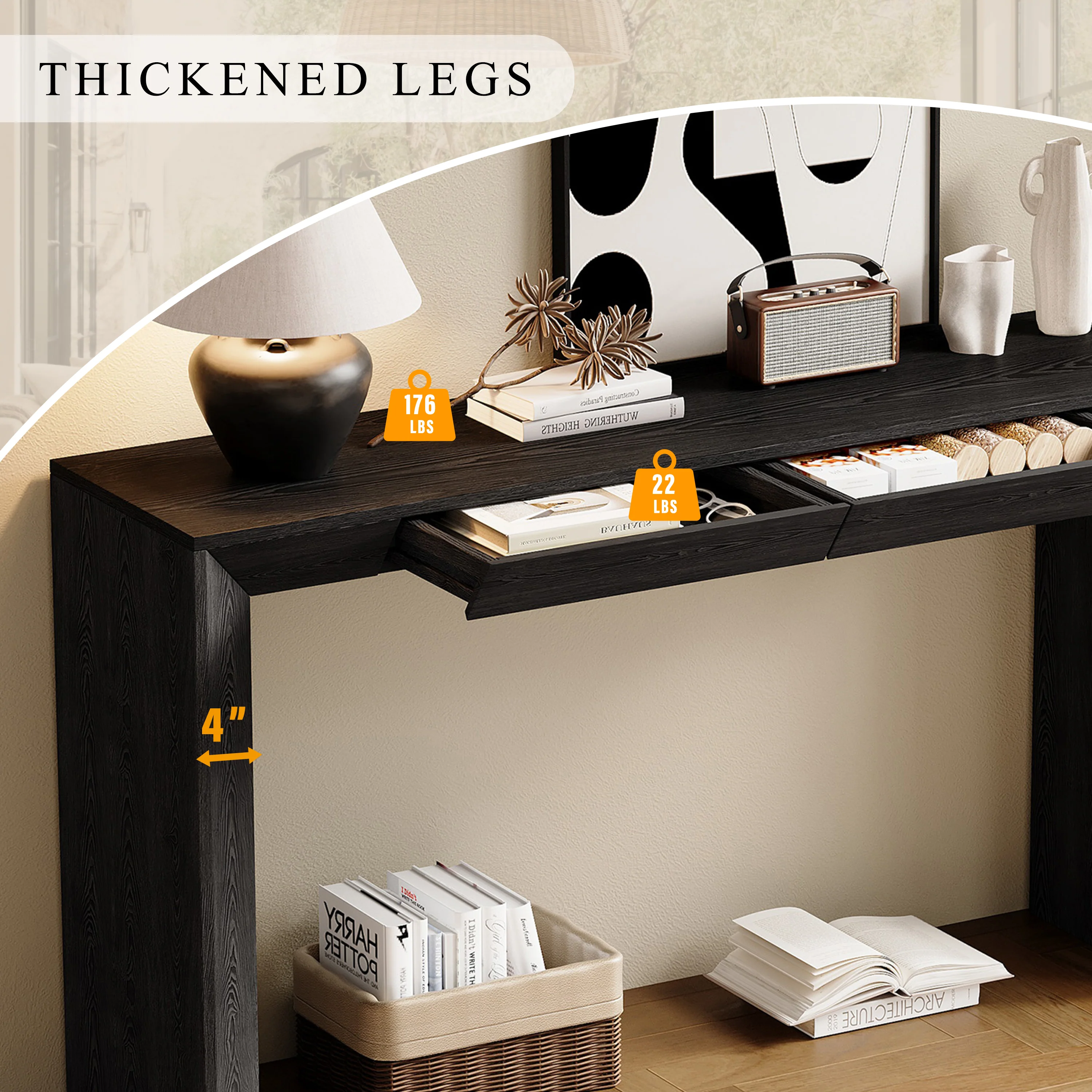 Modern Farmhouse Waterfall Console Table with 2 Concealed Drawers - Image 9