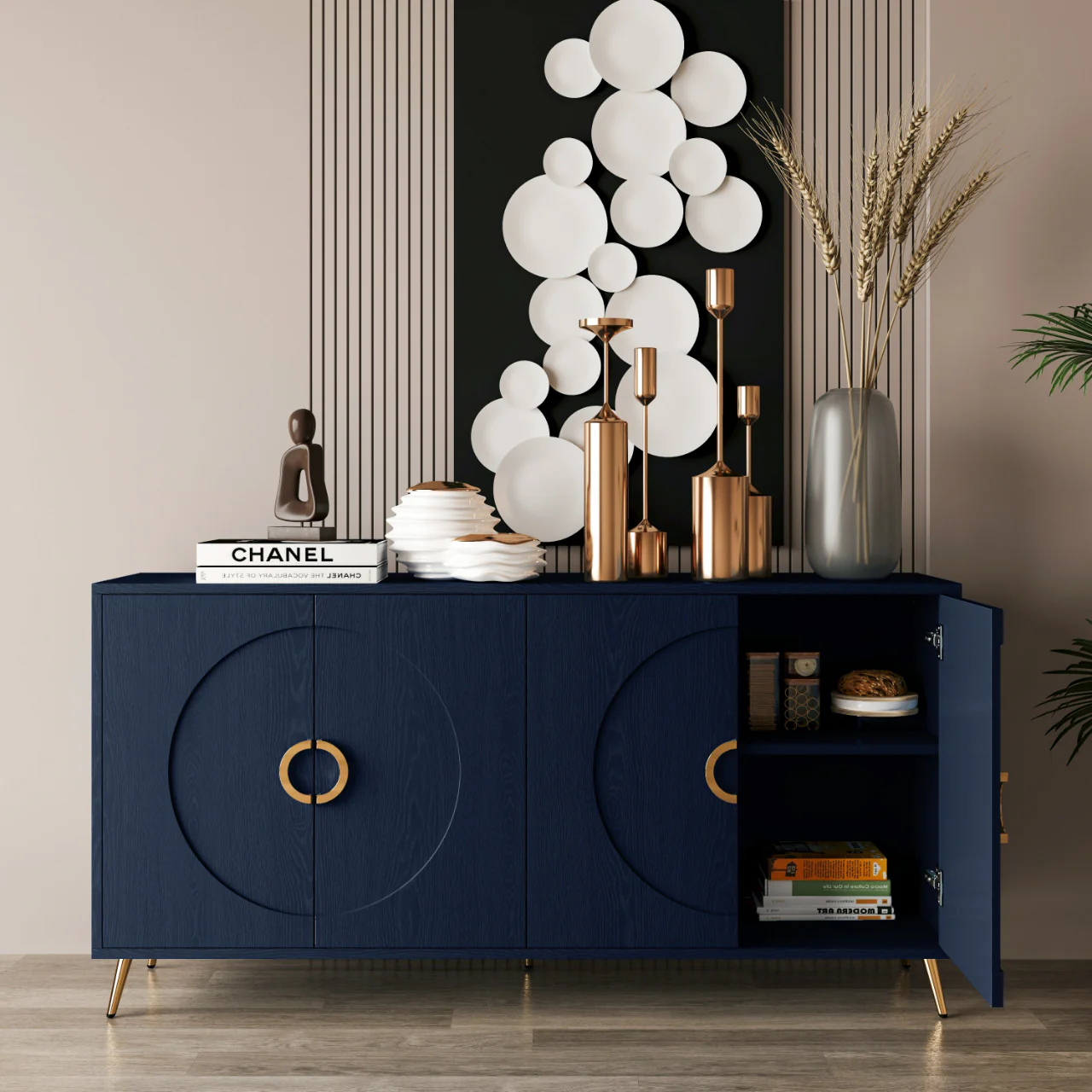 Modern Lacquered 4 Door Wooden Cabinet - Image 15