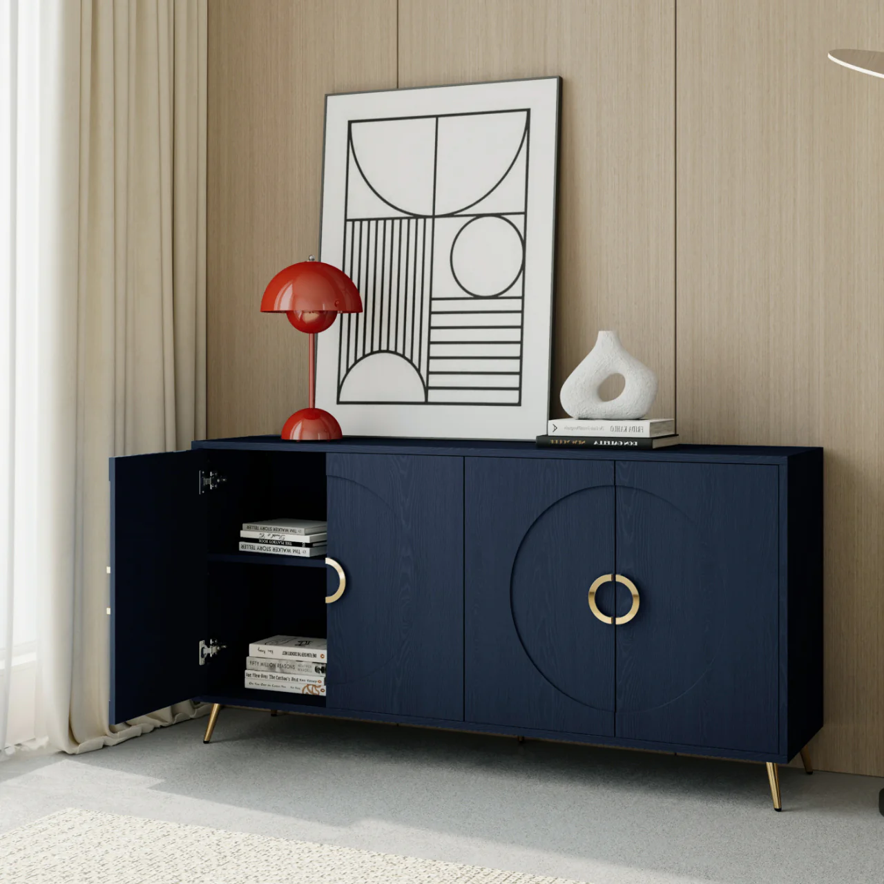 Modern Lacquered 4 Door Wooden Cabinet - Image 16