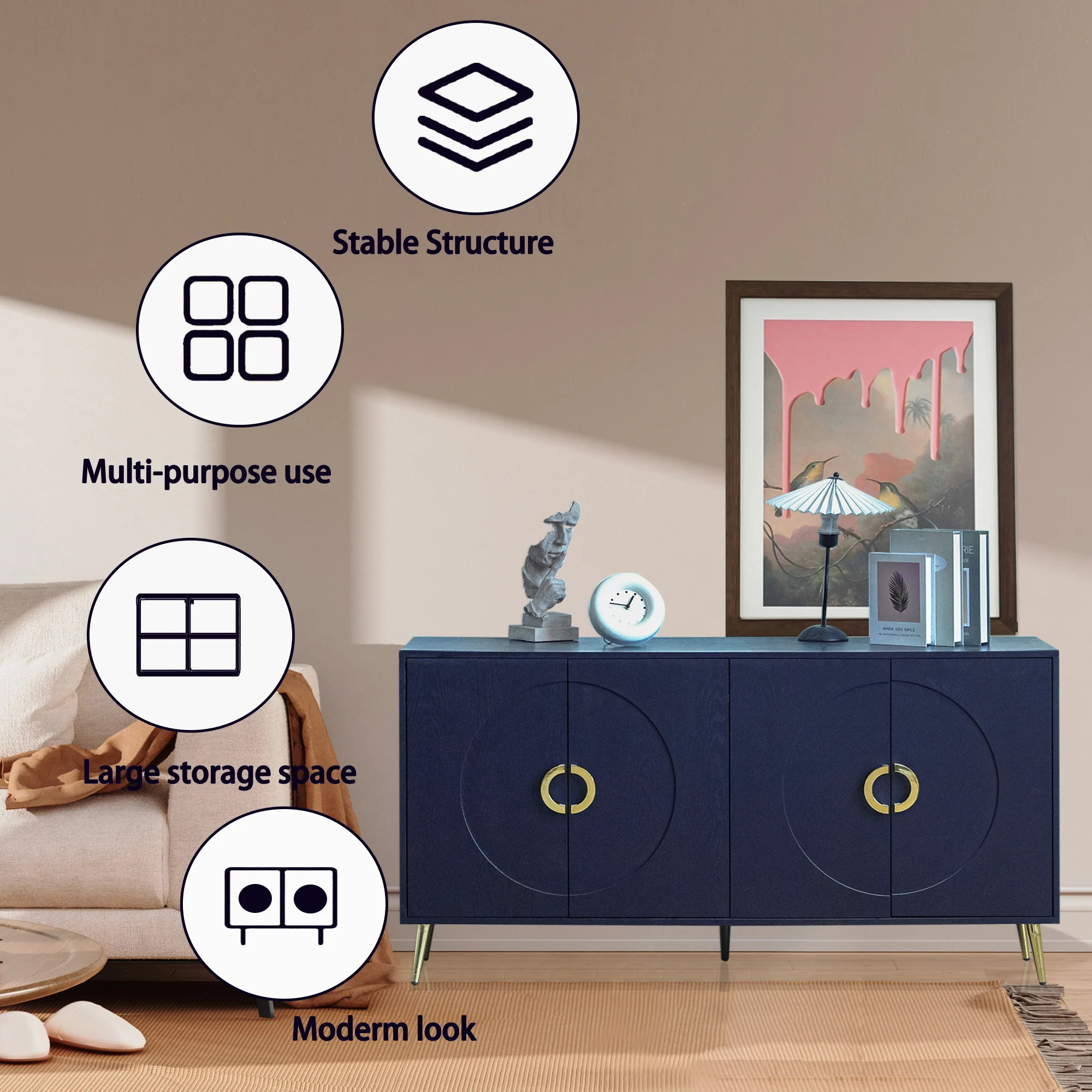 Modern Lacquered 4 Door Wooden Cabinet - Image 19