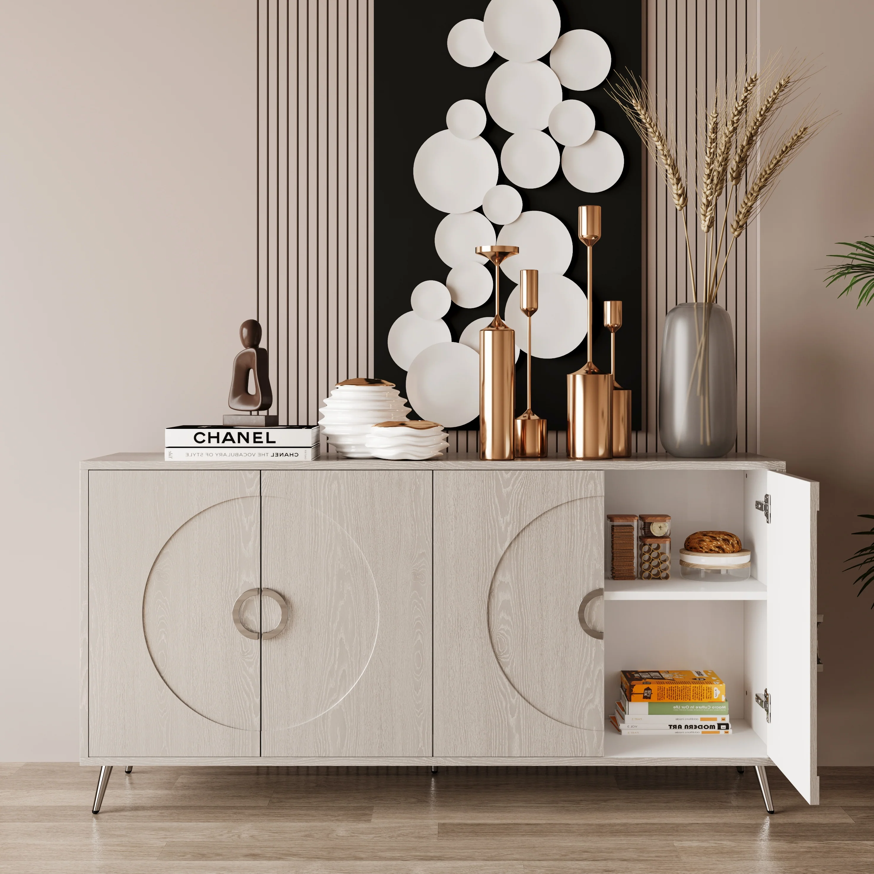 Modern Lacquered 4 Door Wooden Cabinet - Image 28