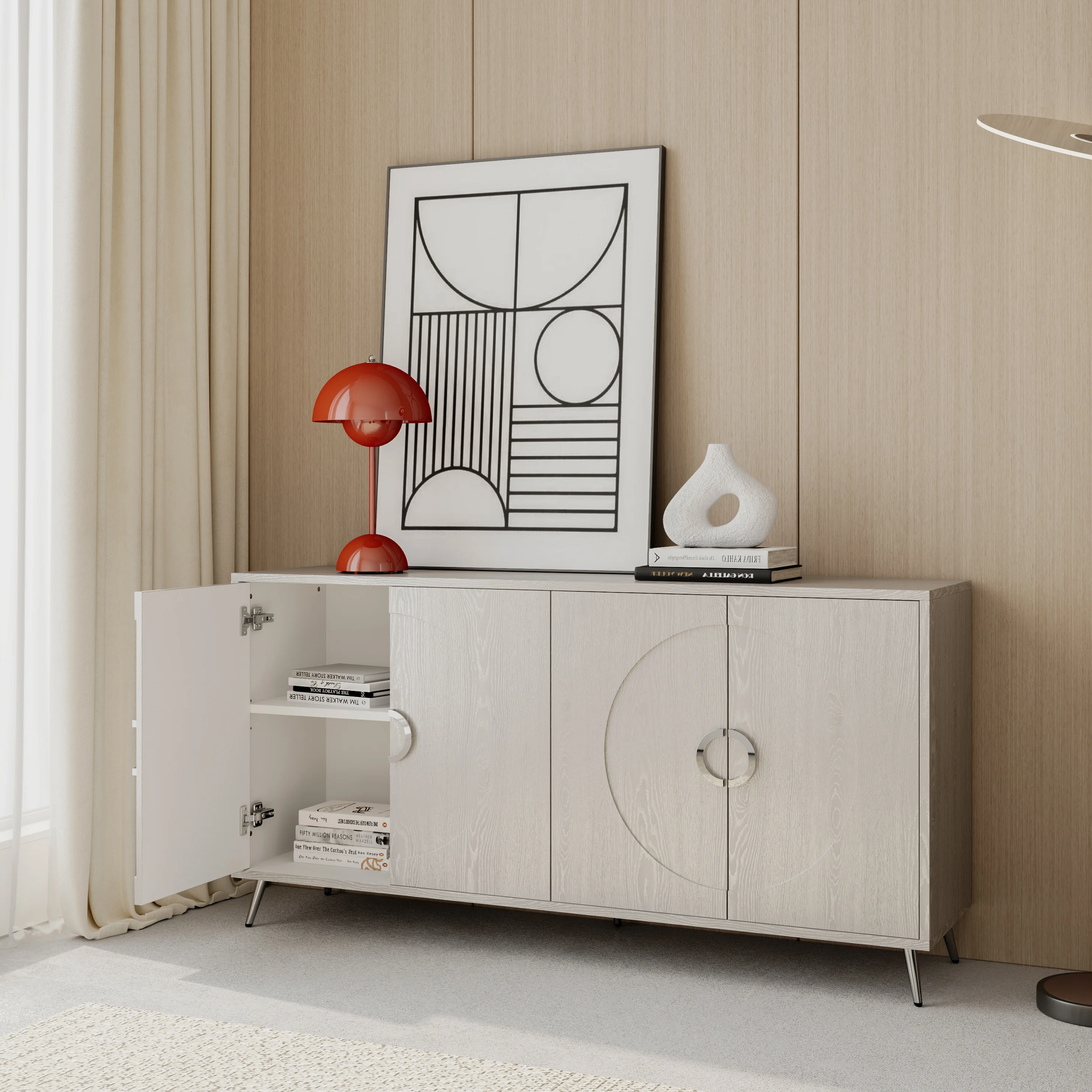 Modern Lacquered 4 Door Wooden Cabinet - Image 29