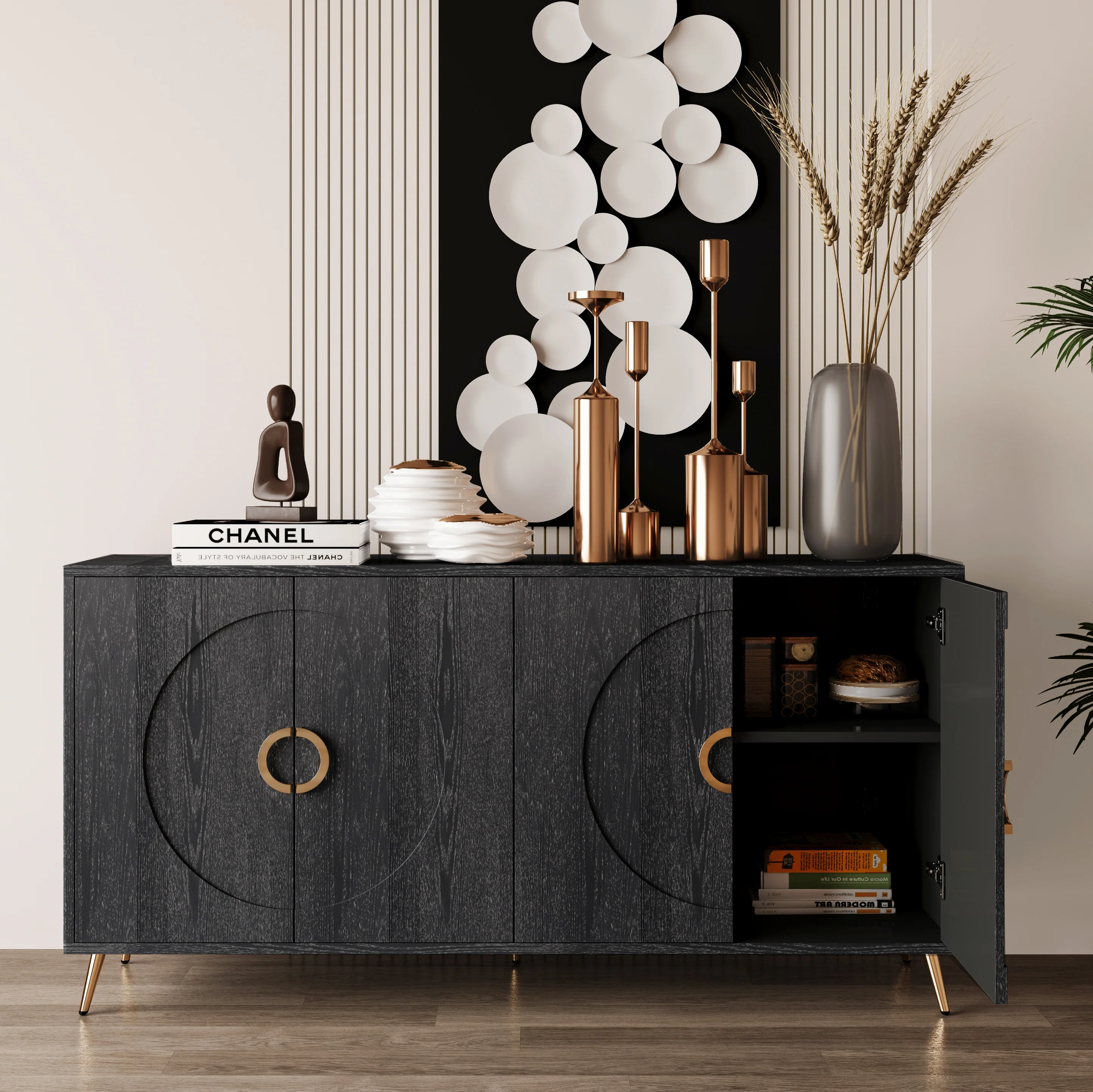 Modern Lacquered 4 Door Wooden Cabinet - Image 3
