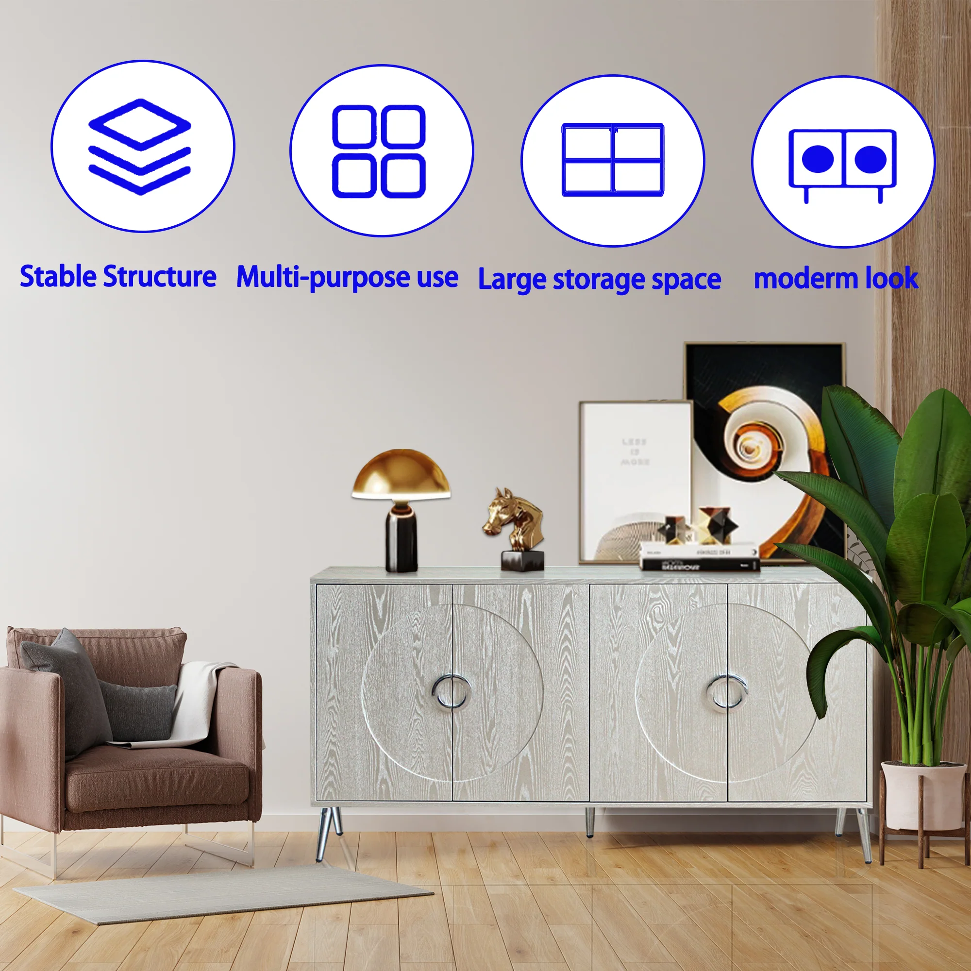 Modern Lacquered 4 Door Wooden Cabinet - Image 30
