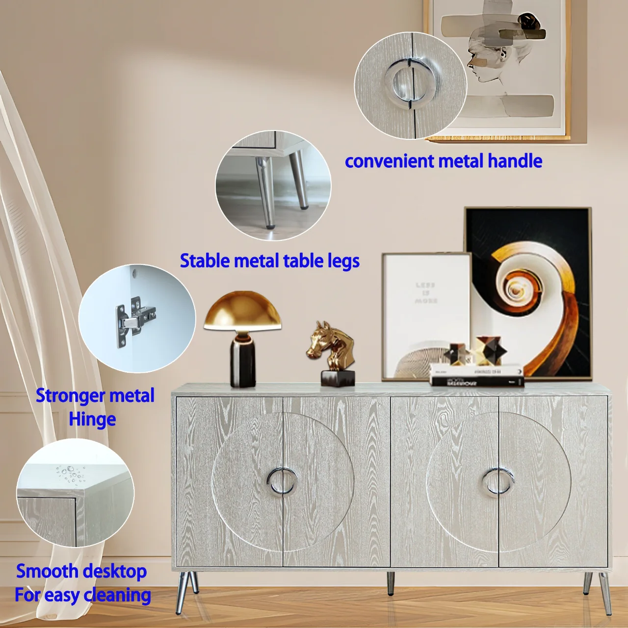 Modern Lacquered 4 Door Wooden Cabinet - Image 31