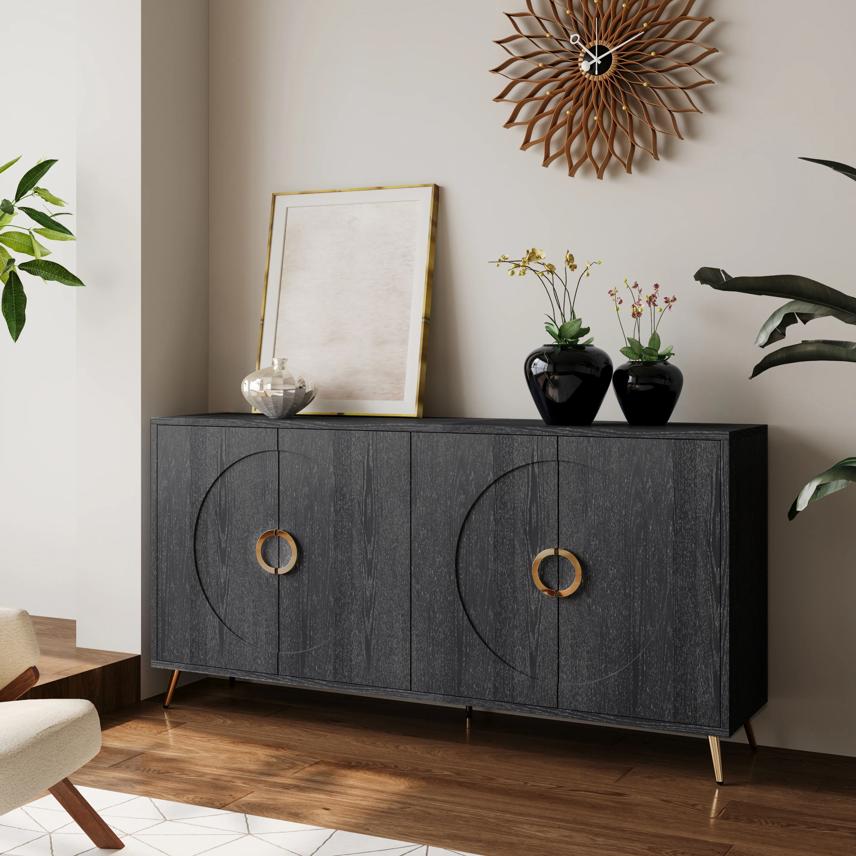 Modern Lacquered 4 Door Wooden Cabinet - Image 4