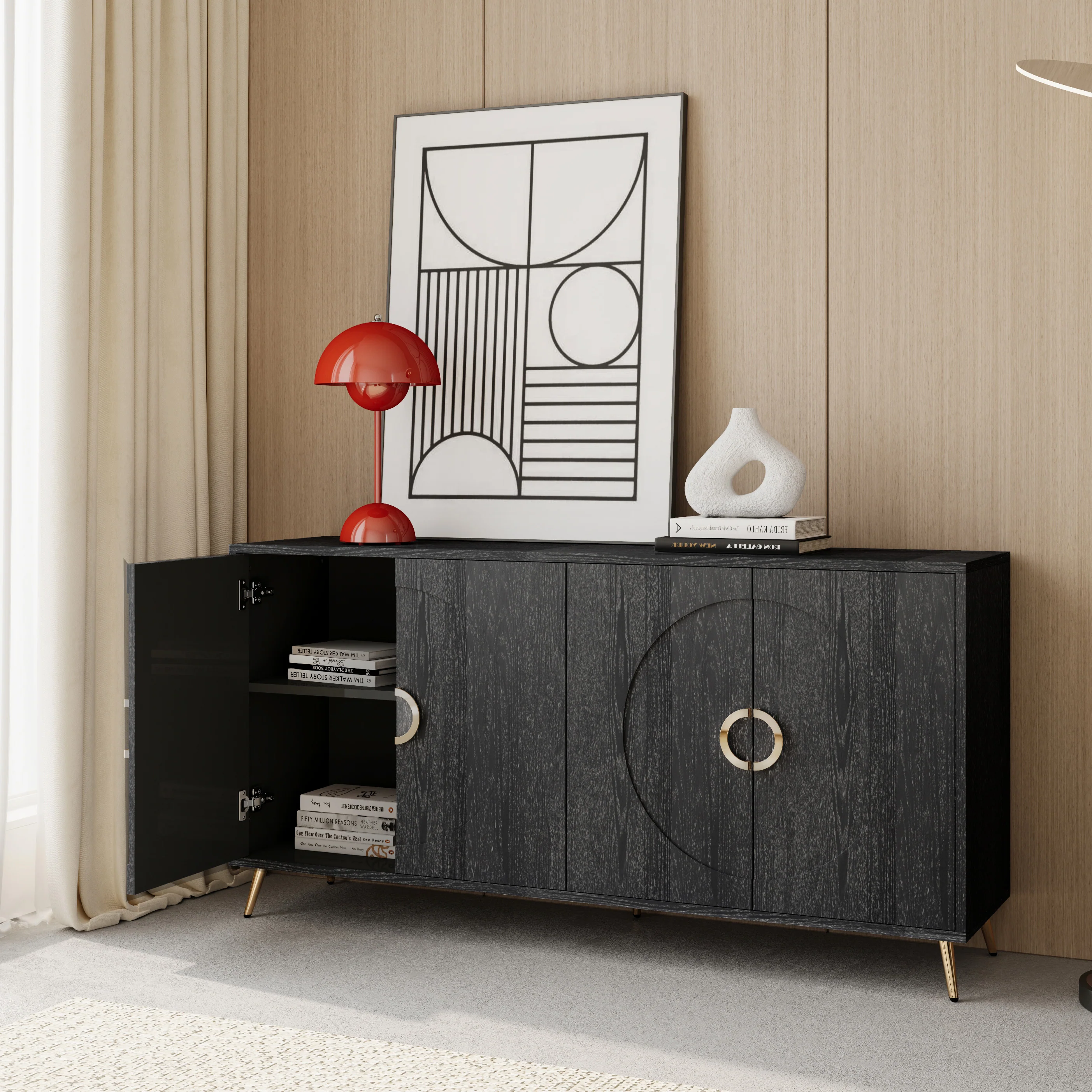 Modern Lacquered 4 Door Wooden Cabinet - Image 5