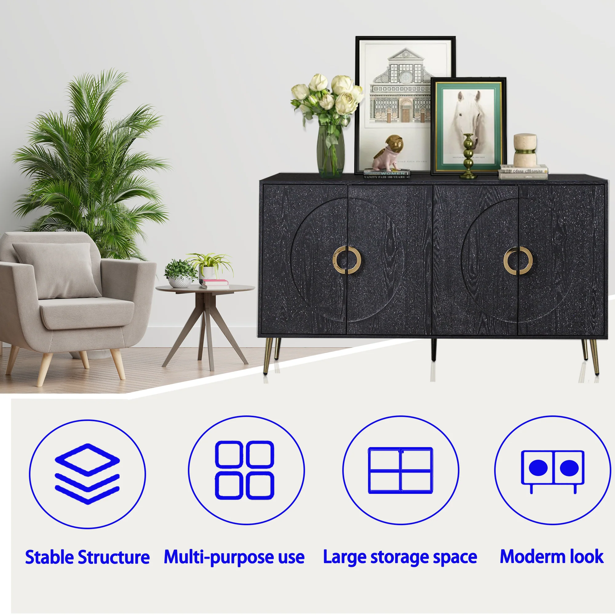 Modern Lacquered 4 Door Wooden Cabinet - Image 6