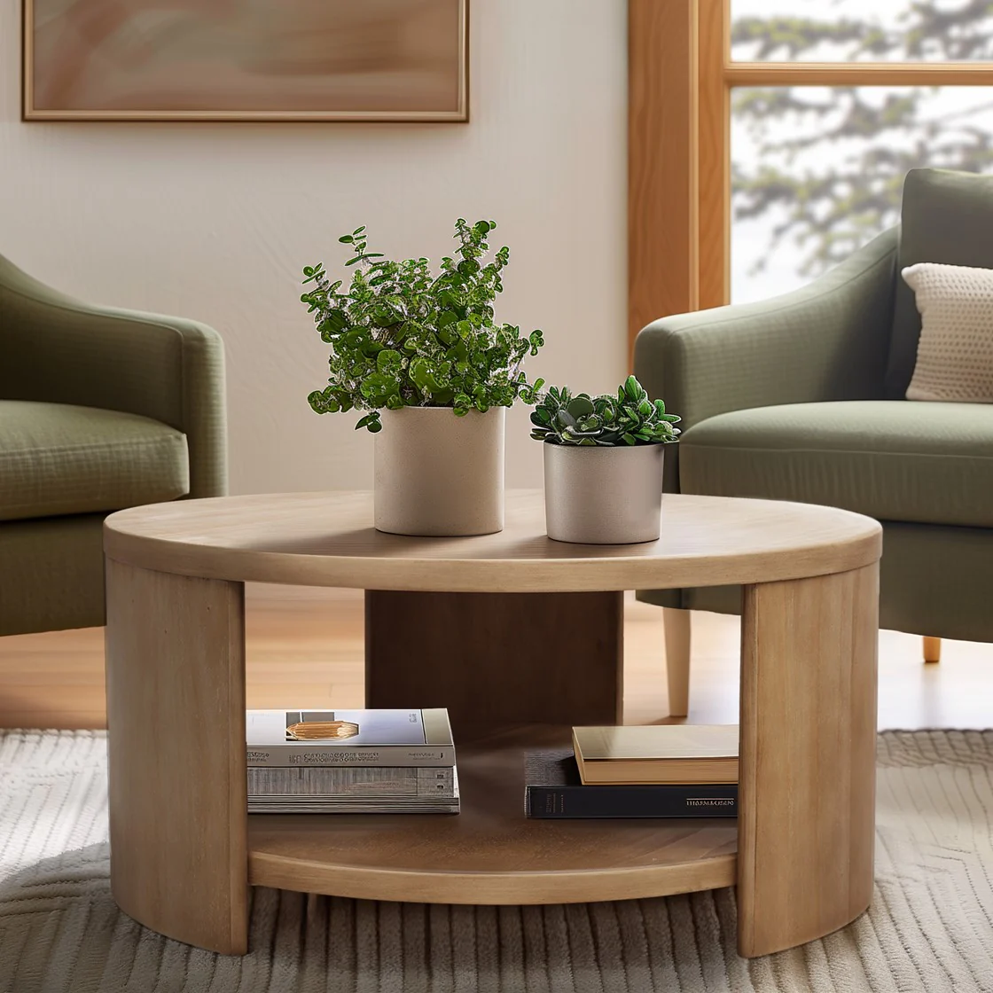 Modern Minimalist Round Coffee Table with Shelf Storage - Image 2