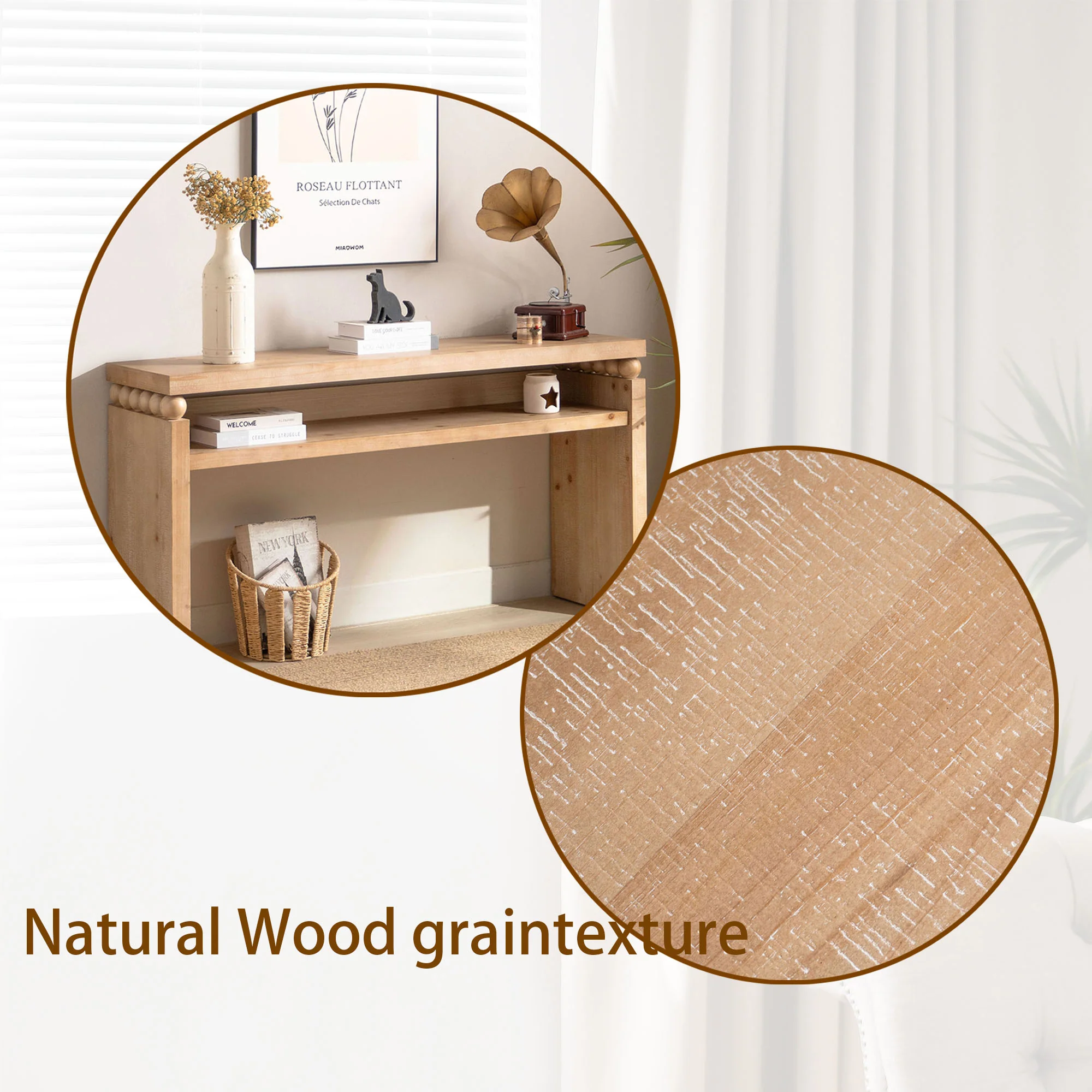 Modern Rustic Console Table with Shelf & Decorative Bead Detail - Image 15