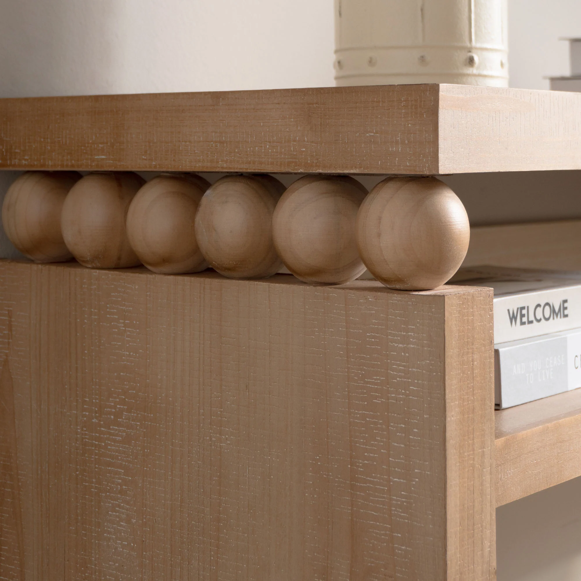 Modern Rustic Console Table with Shelf & Decorative Bead Detail - Image 8