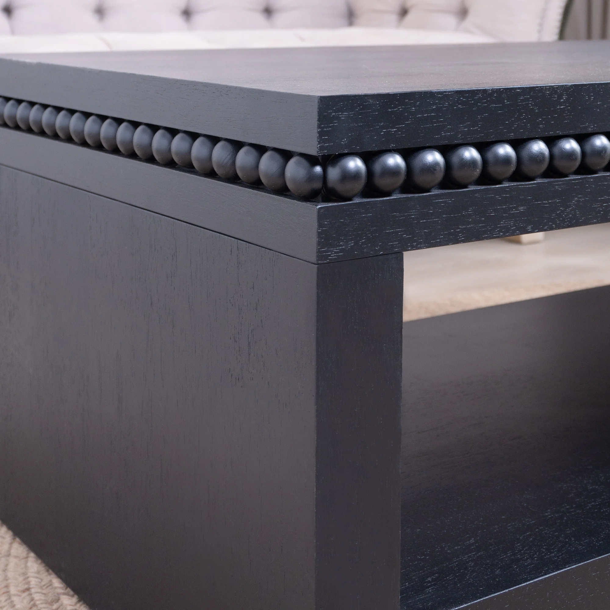 Modern Wood Coffee Table with Beaded Trim - Image 10