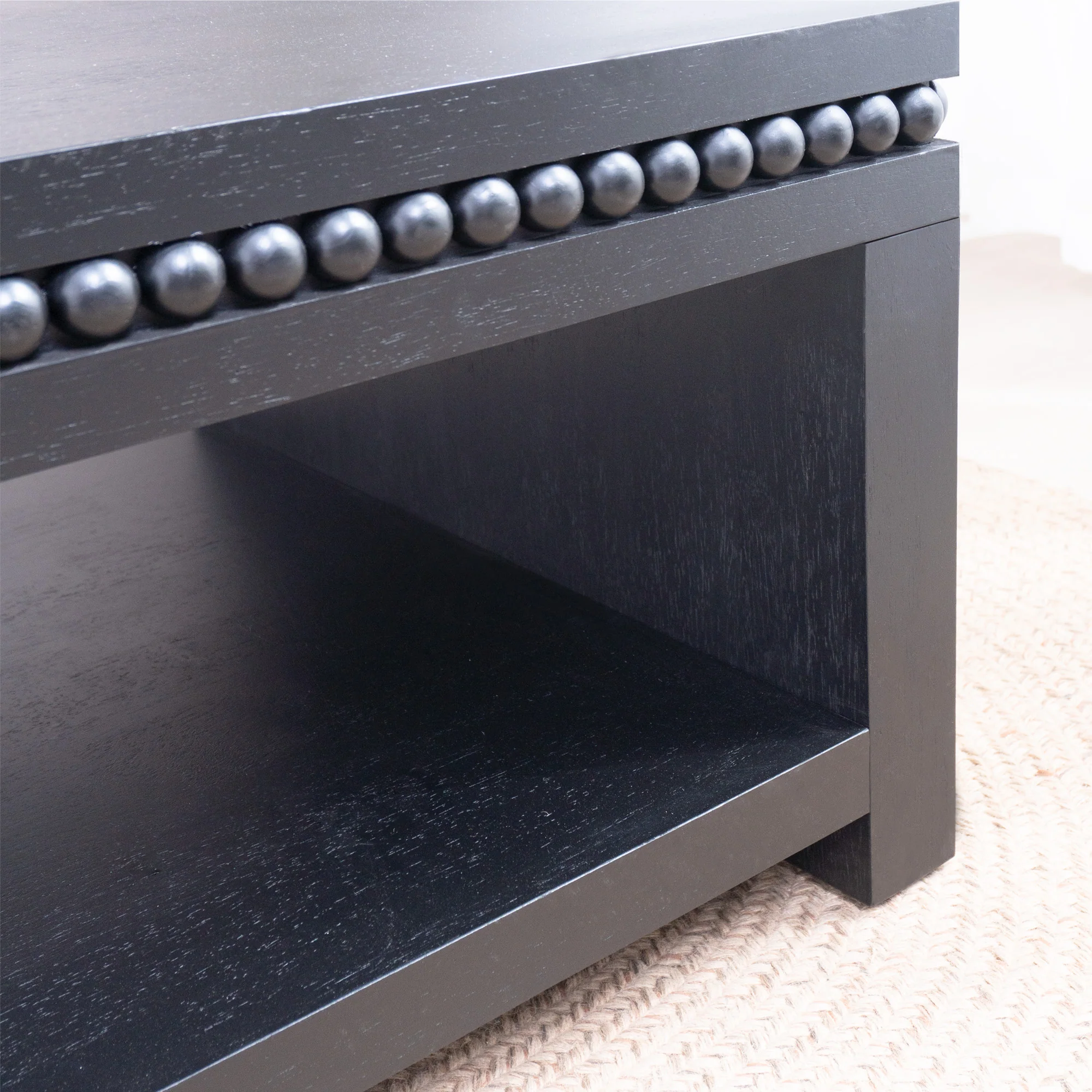 Modern Wood Coffee Table with Beaded Trim - Image 11