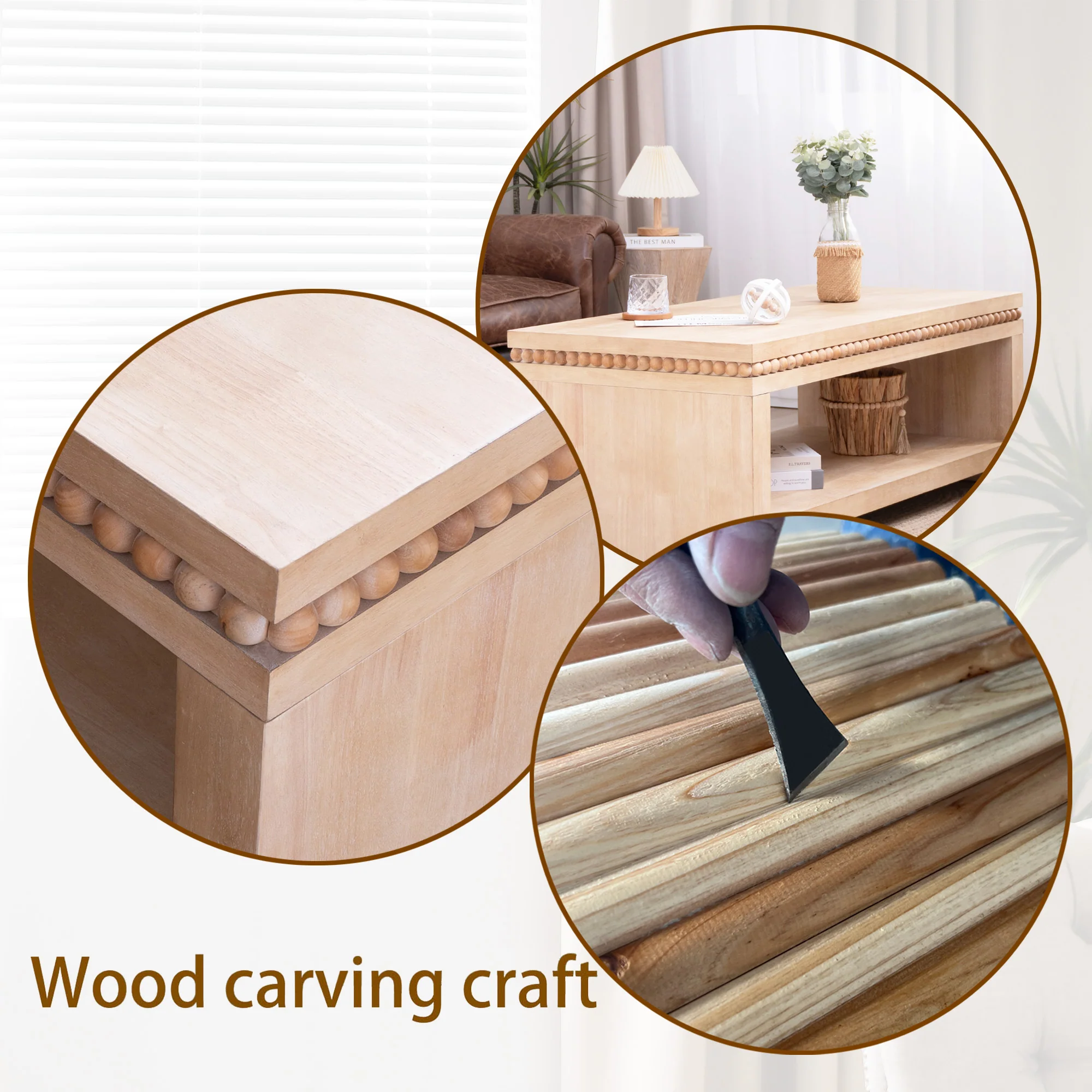 Modern Wood Coffee Table with Beaded Trim - Image 19