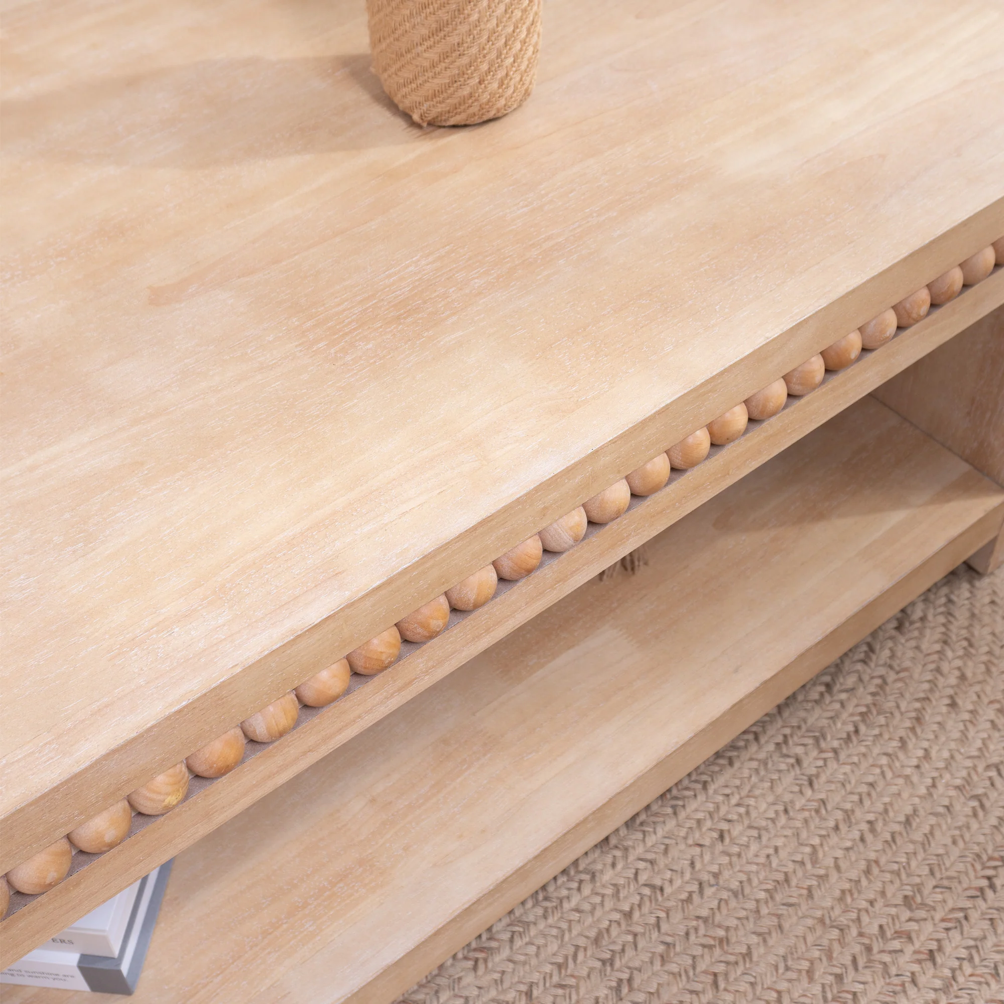 Modern Wood Coffee Table with Beaded Trim - Image 20