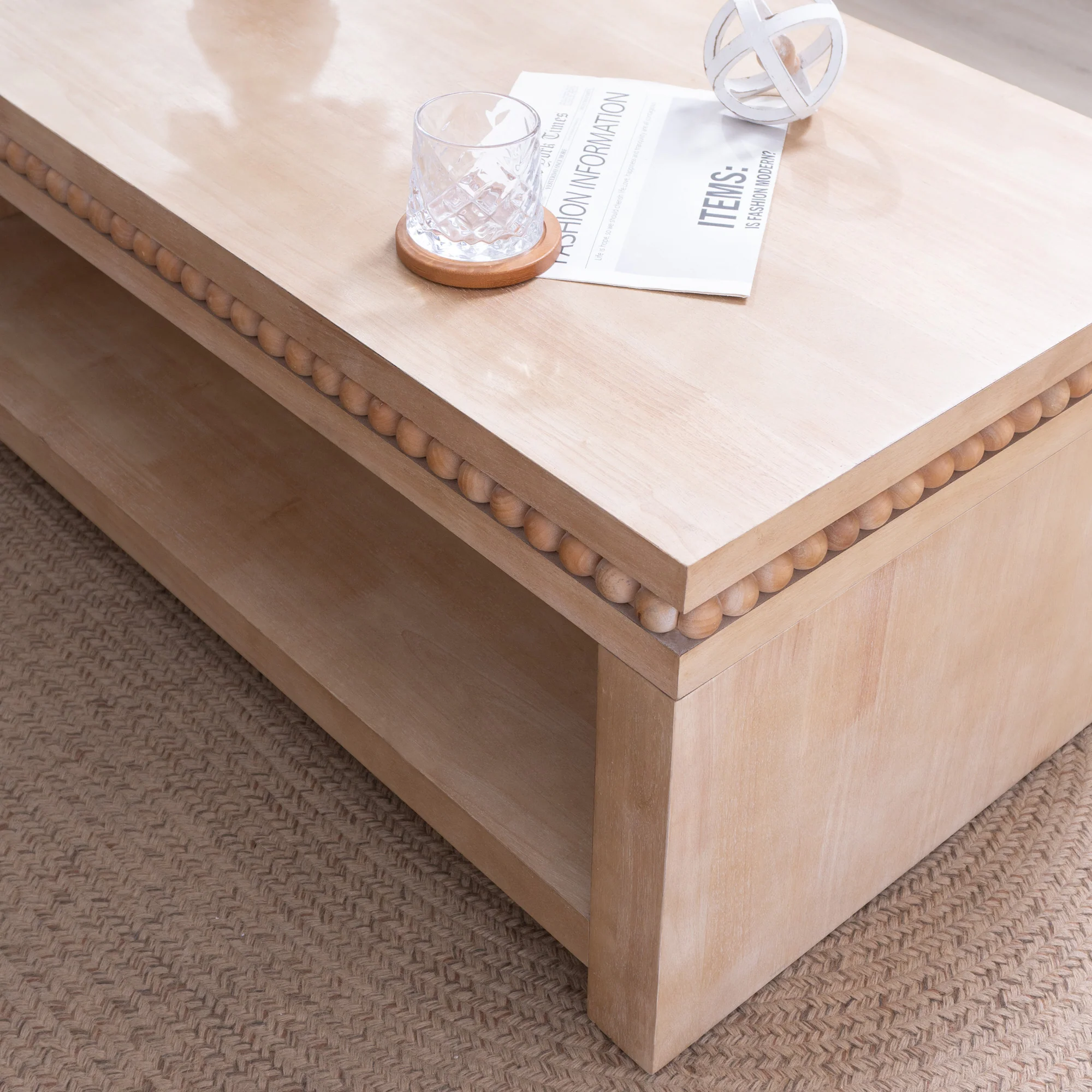 Modern Wood Coffee Table with Beaded Trim - Image 21