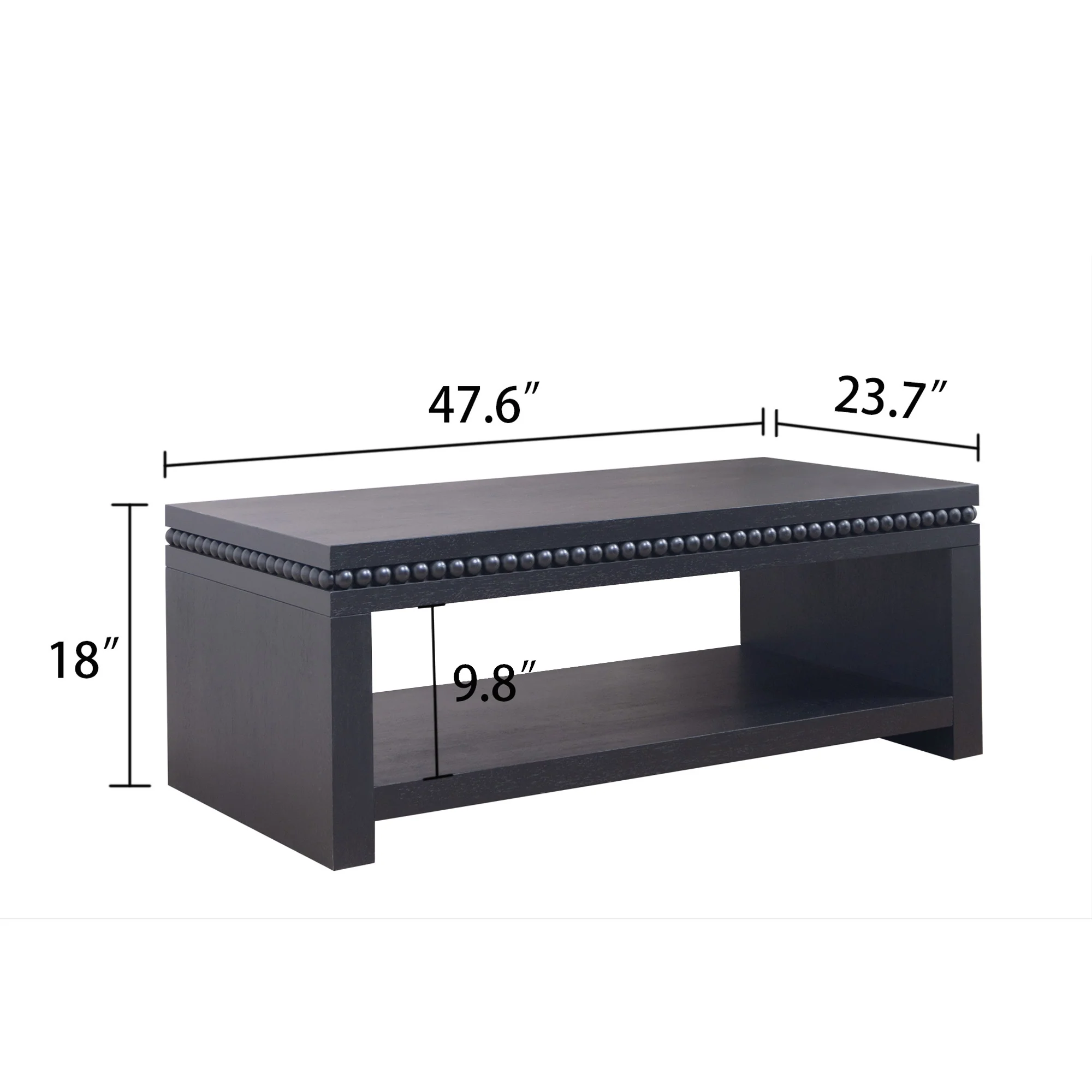 Modern Wood Coffee Table with Beaded Trim - Image 6