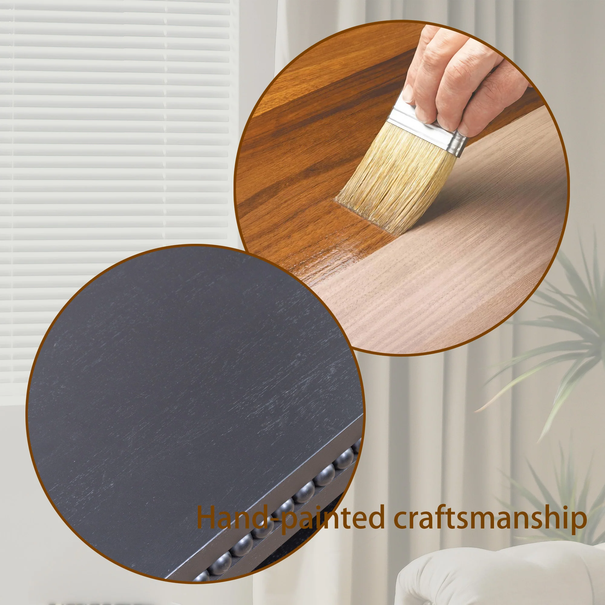 Modern Wood Coffee Table with Beaded Trim - Image 9
