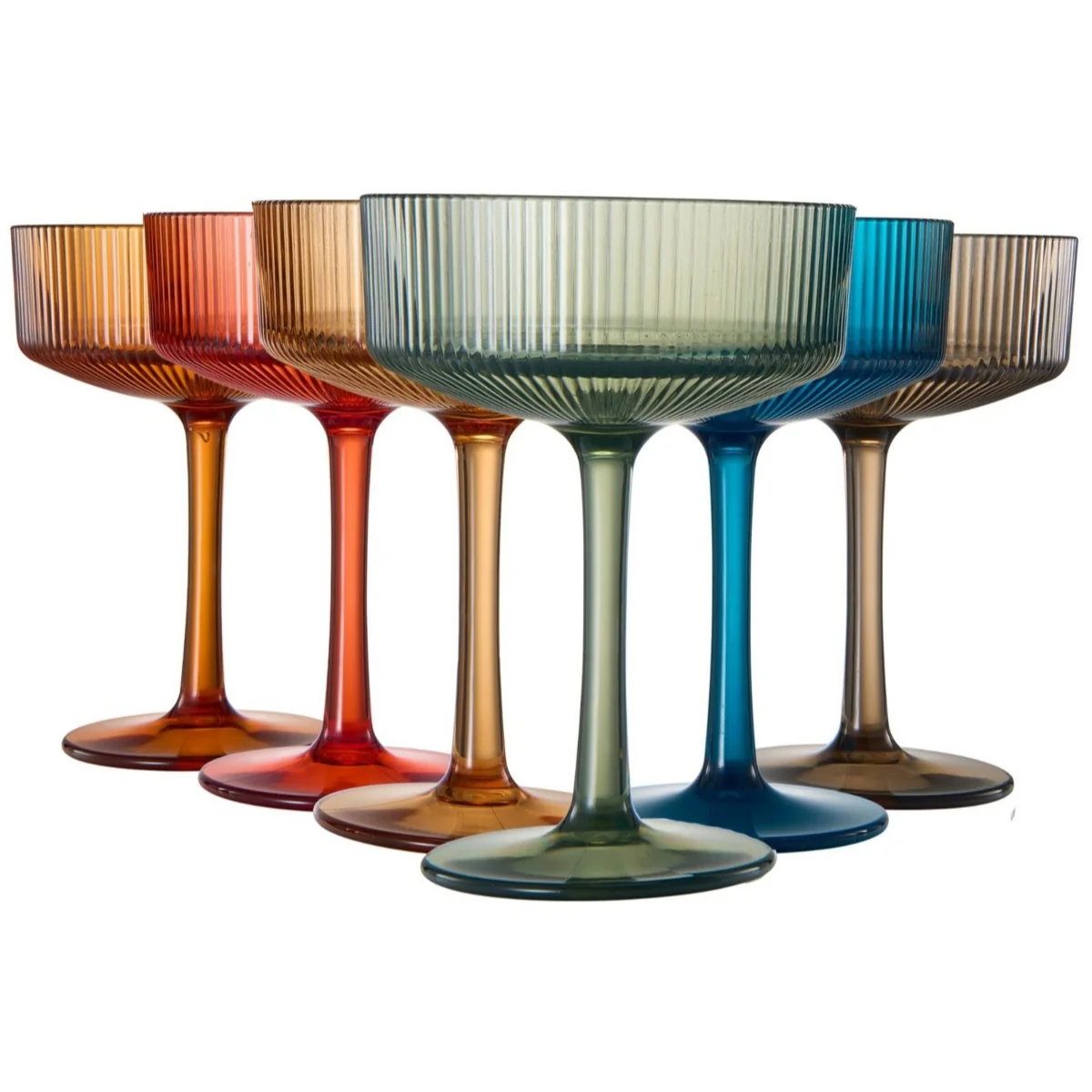 Muted Multicolor Ribbed Acrylic Shatterproof Glasses Set of 6