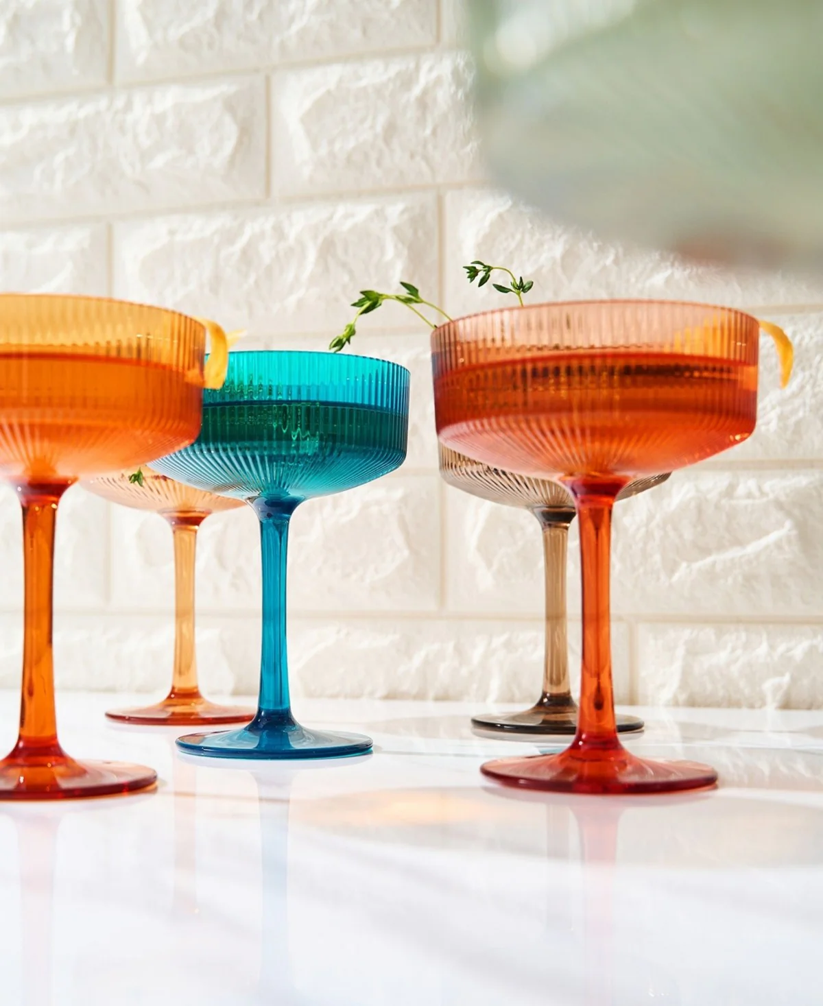 Muted Multicolor Ribbed Acrylic Shatterproof Glasses Set of 6 - Image 2