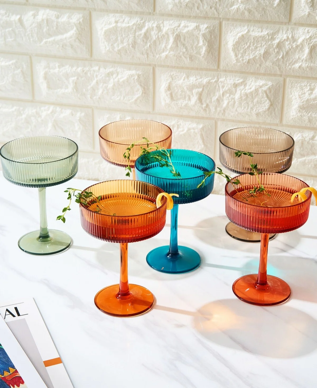 Muted Multicolor Ribbed Acrylic Shatterproof Glasses Set of 6 - Image 3