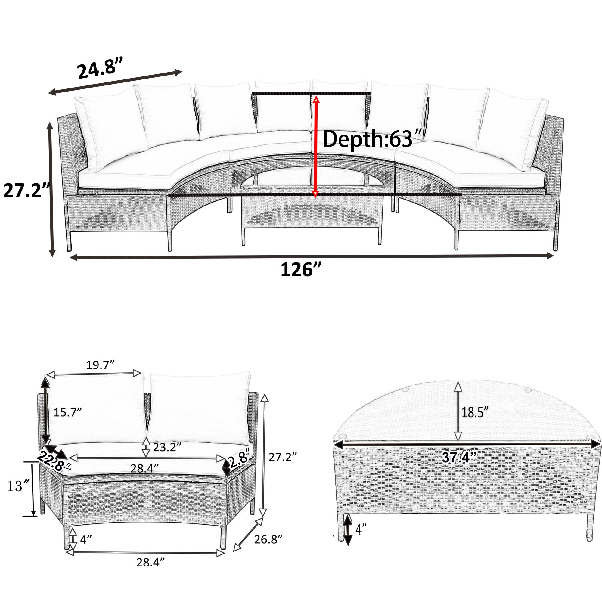 Odessa 5 Piece Outdoor Sectional Sofa Set with Tempered Glass Table - Image 3