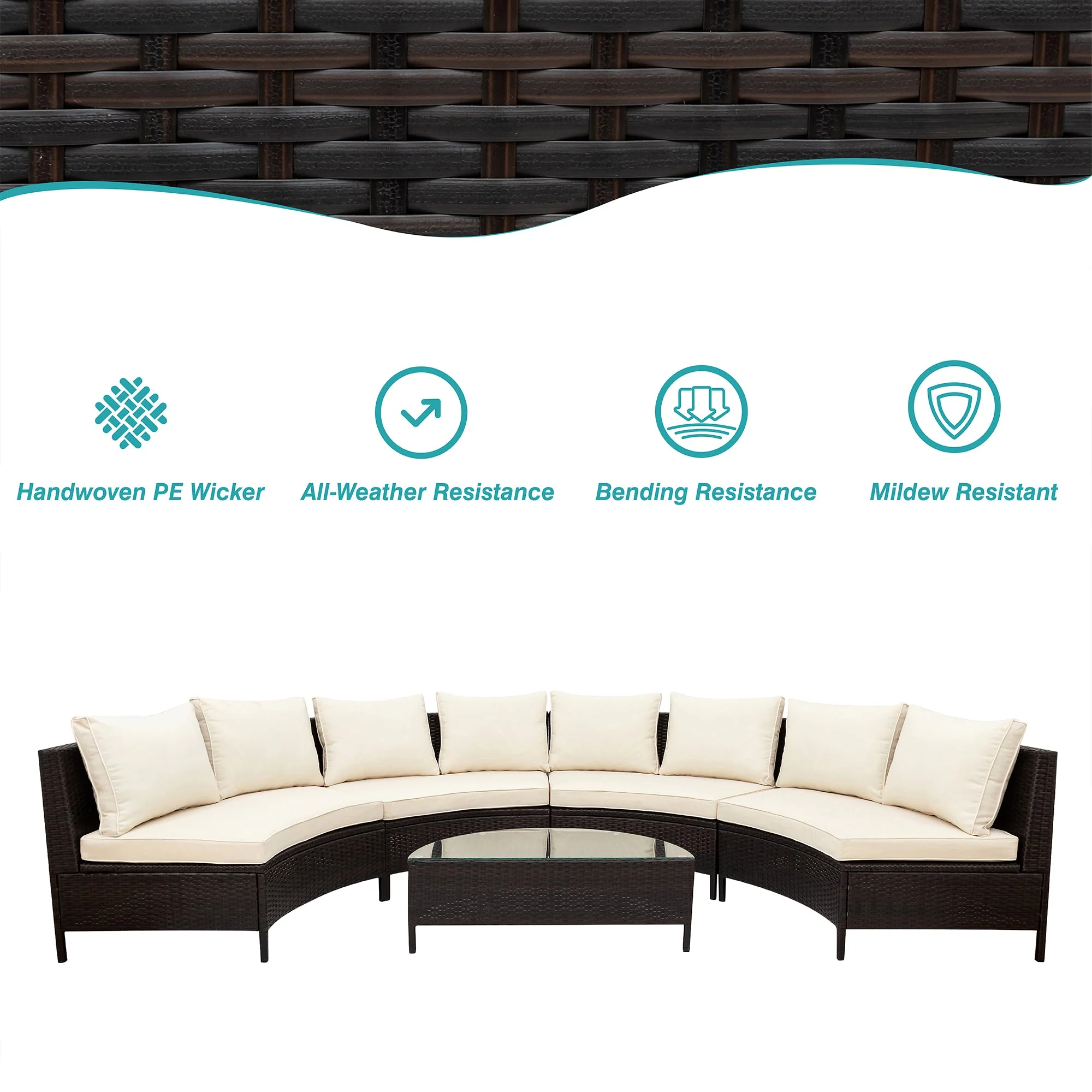 Odessa 5 Piece Outdoor Sectional Sofa Set with Tempered Glass Table - Image 4