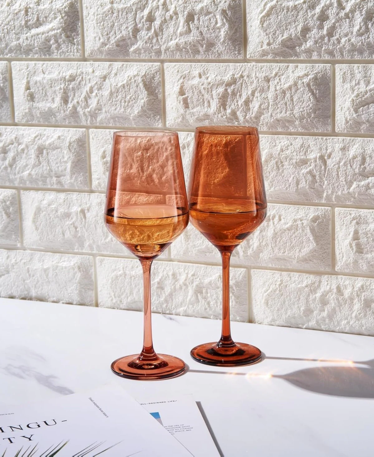Orange Colored Crystal Wine Glasses Set of 2 - Image 3