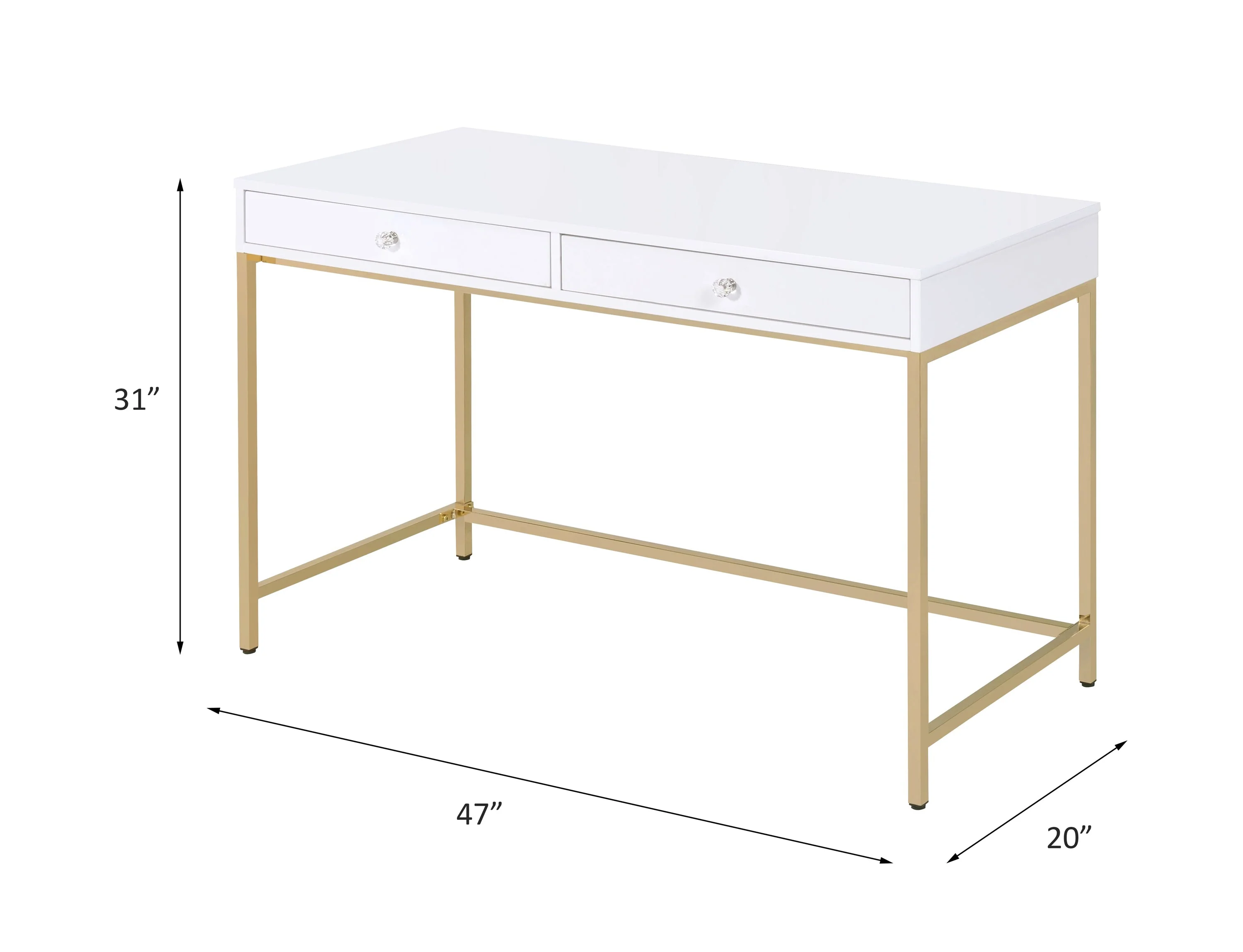 Ottey High Gloss & Gold Finish Writing Desk - Image 10