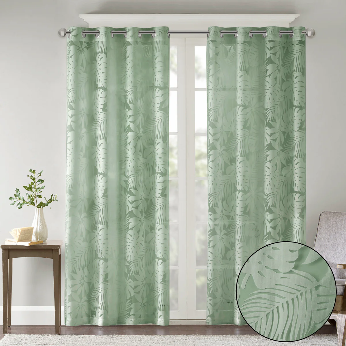 Palm Leaf Burnout Window Sheer - Image 4