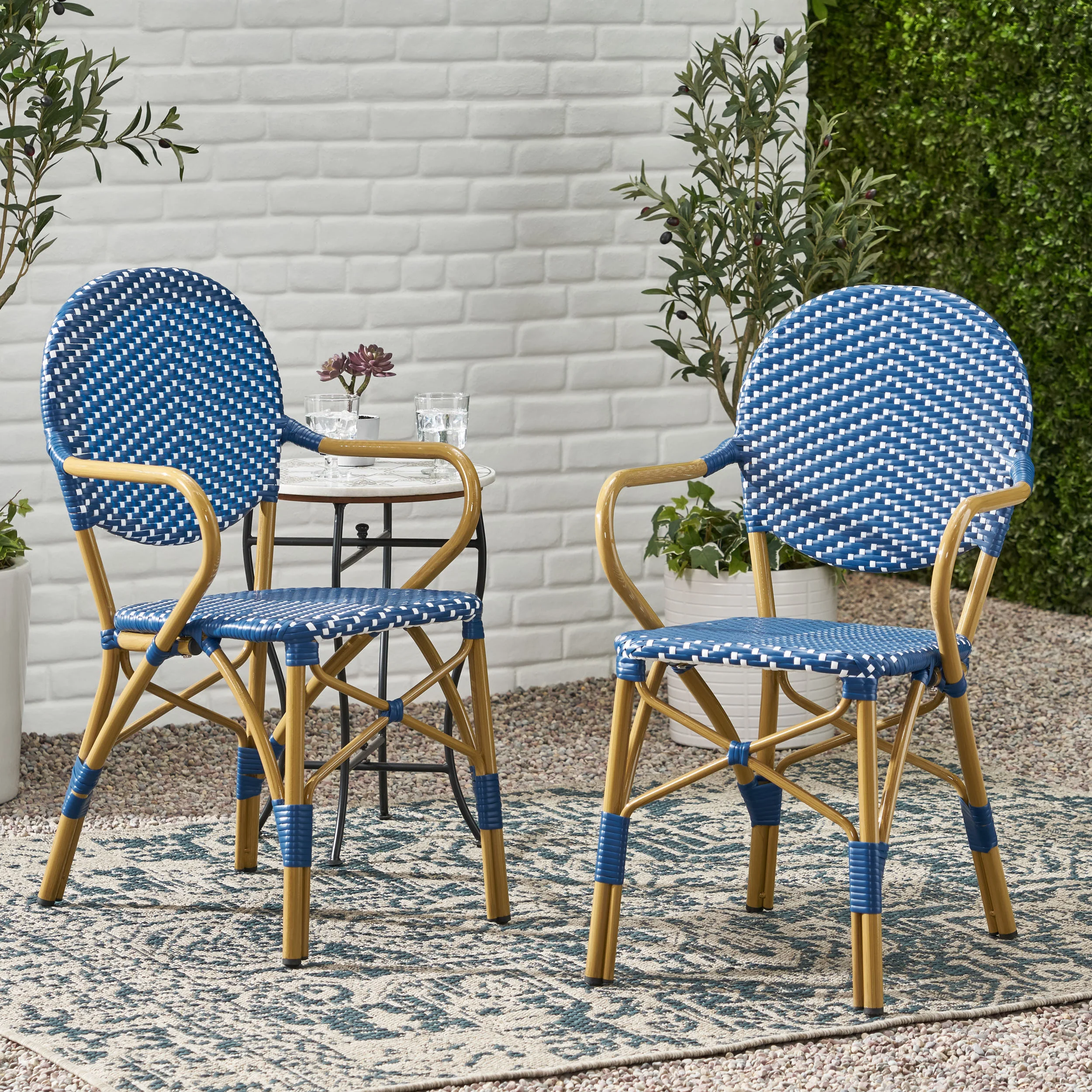 Paul French Bistro Outdoor Dining Chairs, Set of 2 Blue & White - Image 2