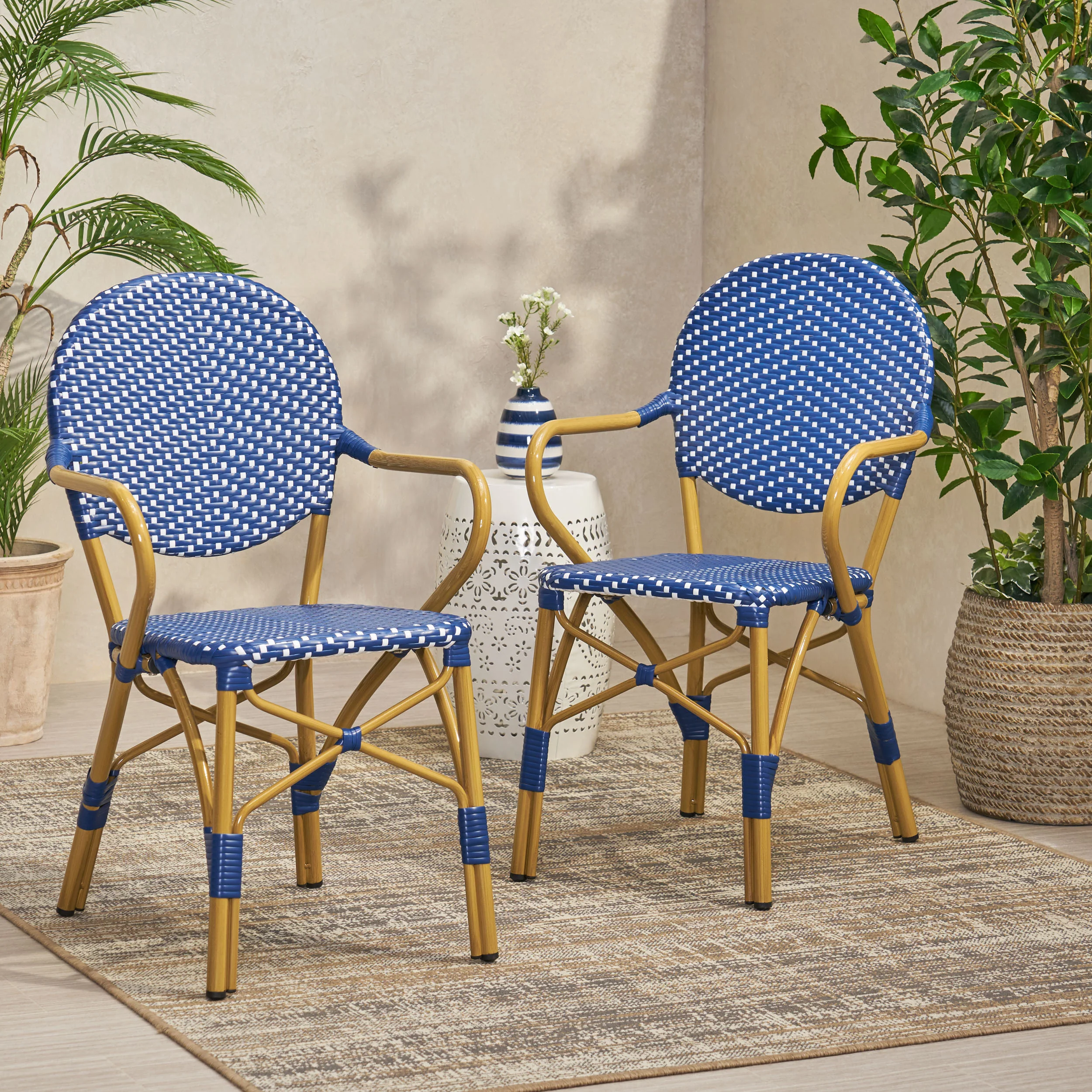 Paul French Bistro Outdoor Dining Chairs, Set of 2 Blue & White - Image 3