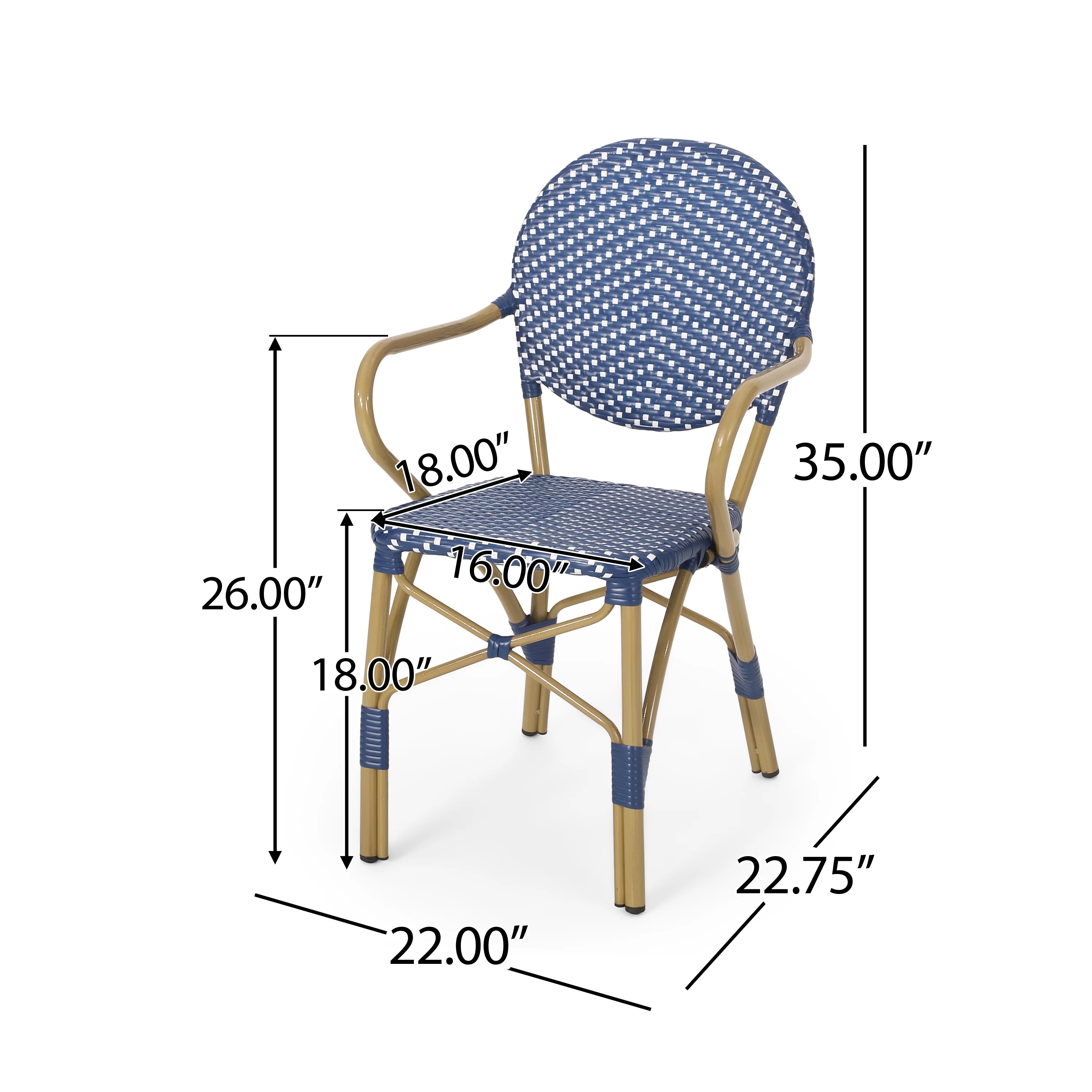 Paul French Bistro Outdoor Dining Chairs, Set of 2 Blue & White - Image 5
