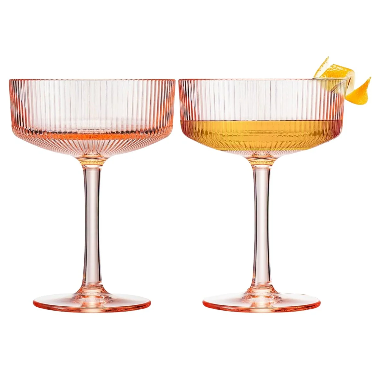 Pink Coupe Ribbed Acrylic Shatterproof Glasses Set of 2