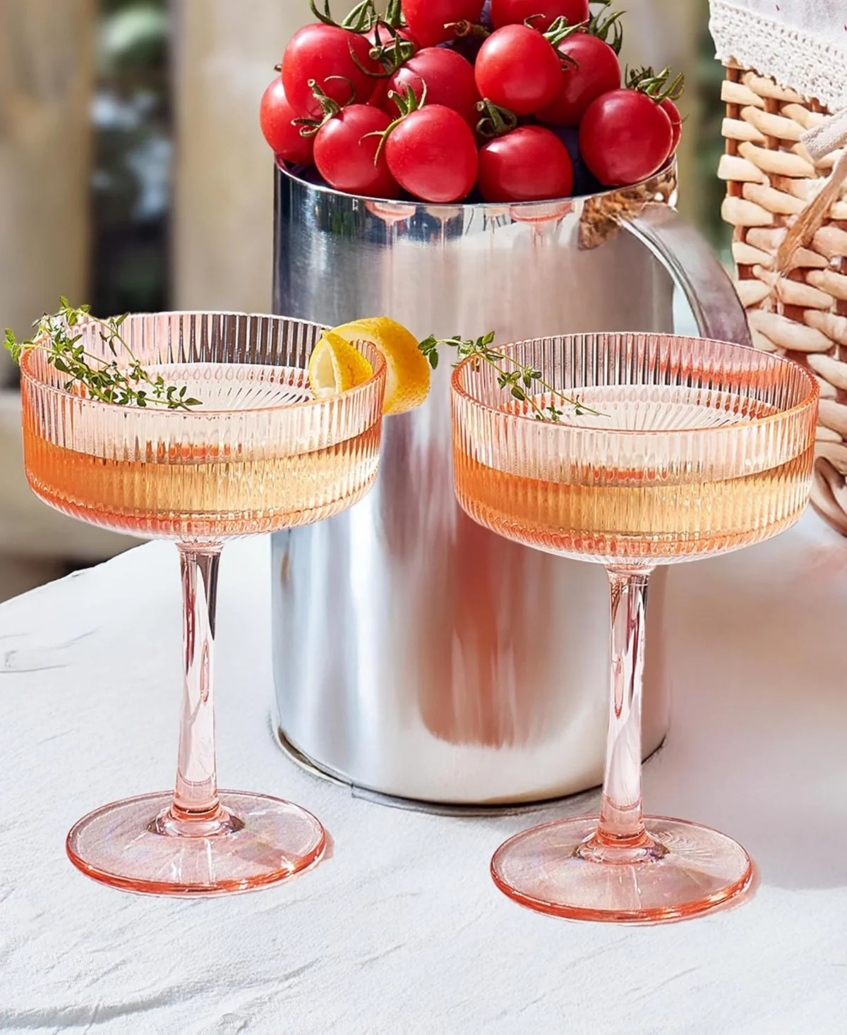 Pink Coupe Ribbed Acrylic Shatterproof Glasses Set of 2 - Image 2