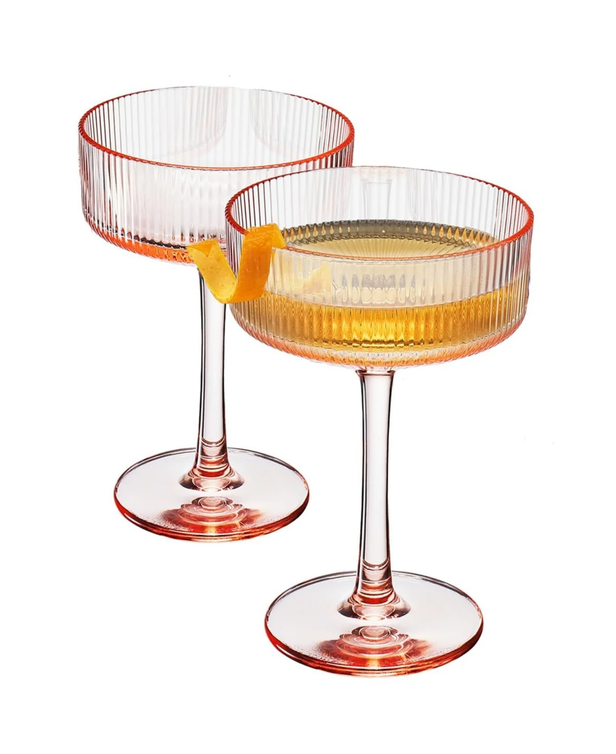 Pink Coupe Ribbed Acrylic Shatterproof Glasses Set of 2 - Image 3