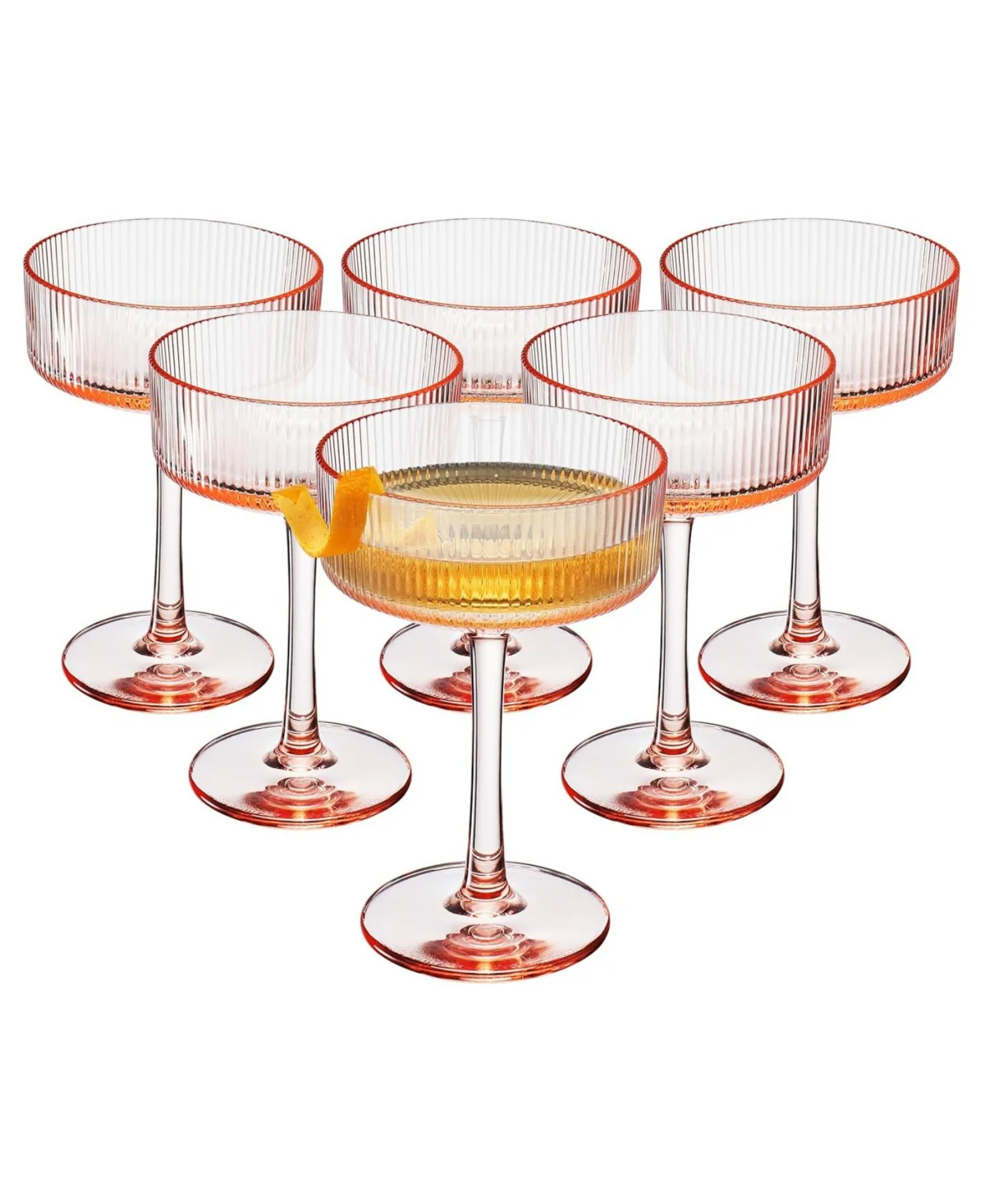 Pink Coupe Ribbed Acrylic Shatterproof Glasses Set of 6