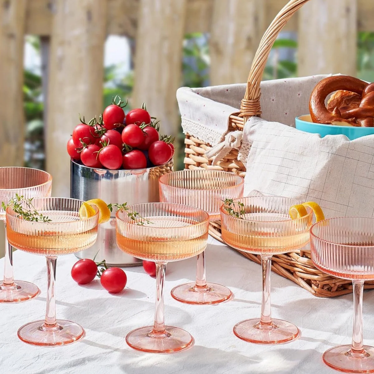 Pink Coupe Ribbed Acrylic Shatterproof Glasses Set of 6 - Image 2