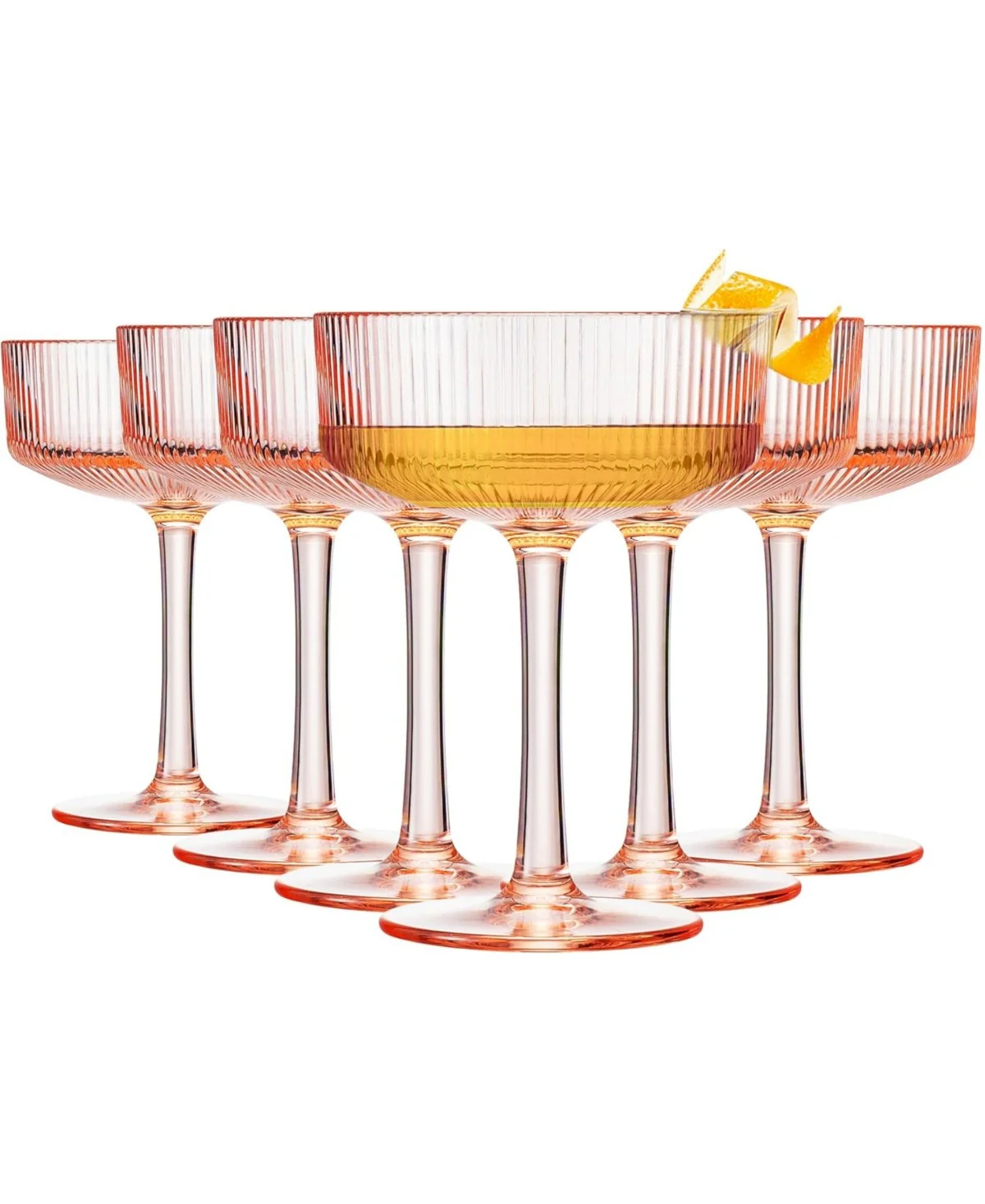 Pink Coupe Ribbed Acrylic Shatterproof Glasses Set of 6 - Image 3