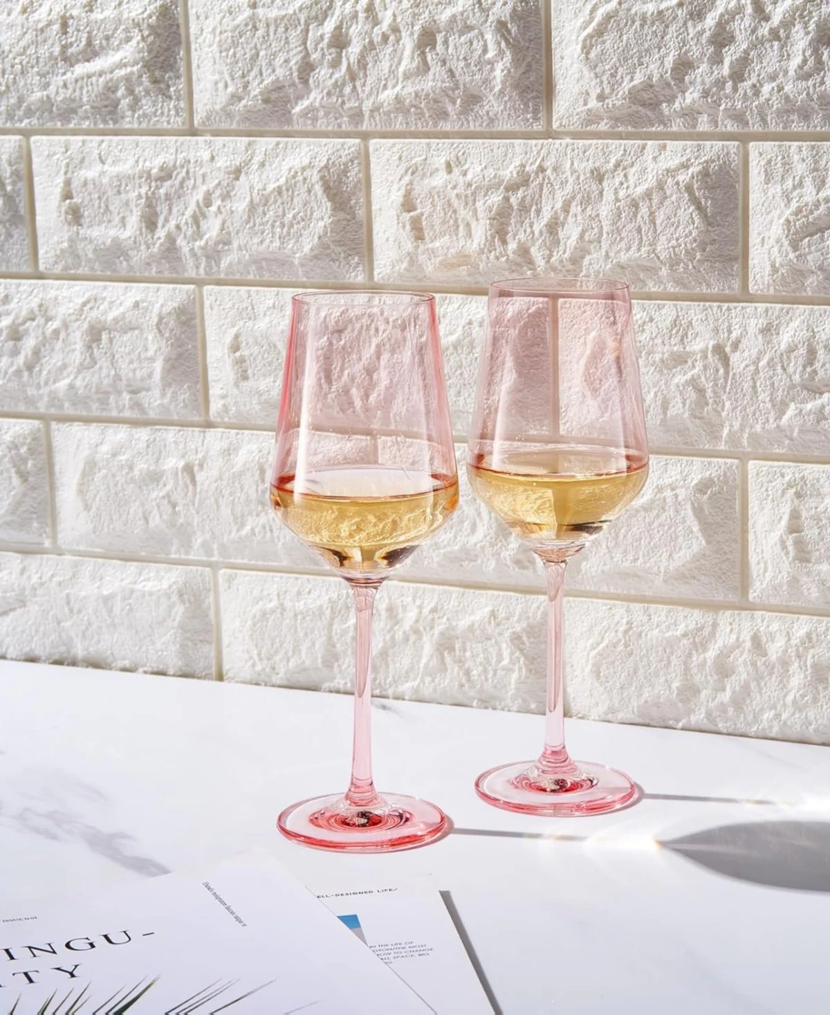 Pink Mirage Colored Crystal Wine Glasses Set of 2 - Image 2