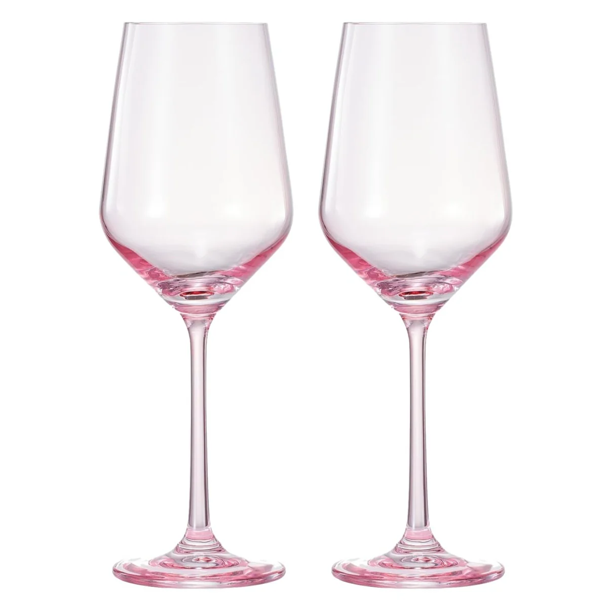 Poptail Pink Colored Crystal Wine Glasses Set of 2