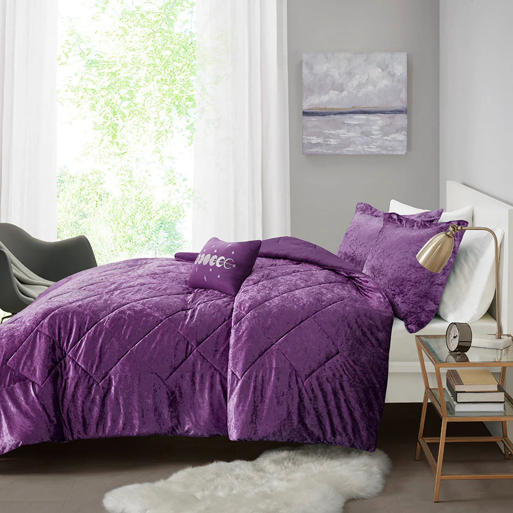 Purple Velvet Twin/Twin XL Comforter Set with Throw Pillow - Image 3