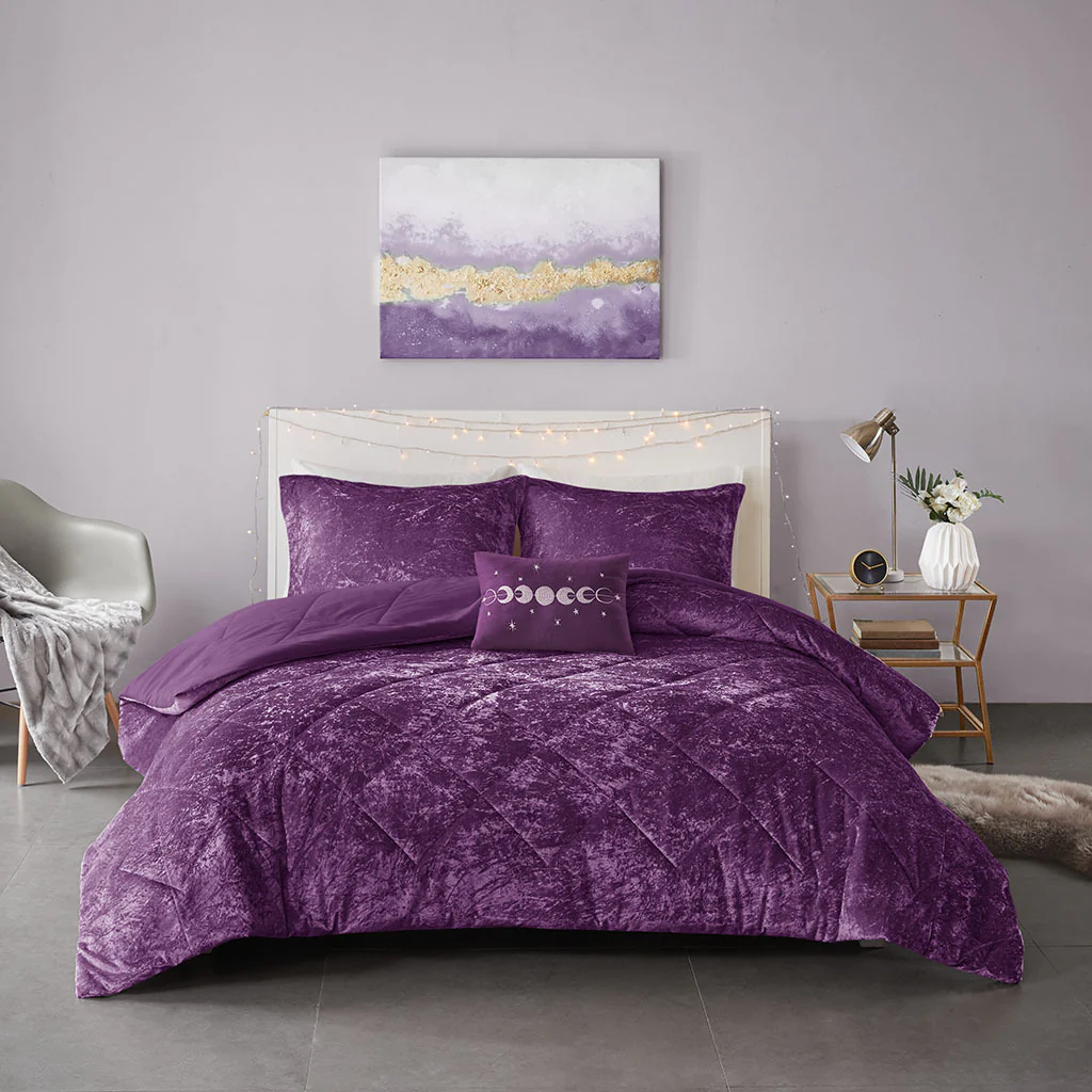 Purple Velvet Twin/Twin XL Comforter Set with Throw Pillow - Image 6