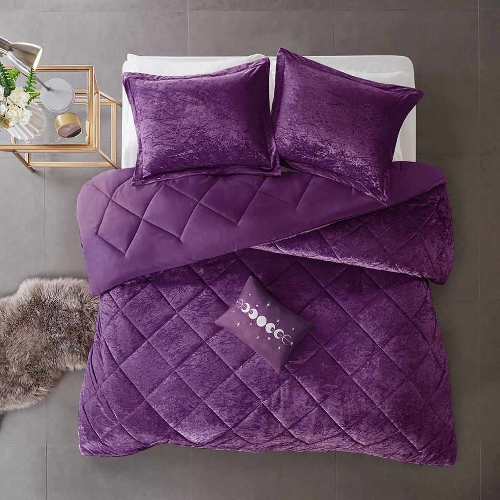 Purple Velvet Twin/Twin XL Comforter Set with Throw Pillow - Image 7